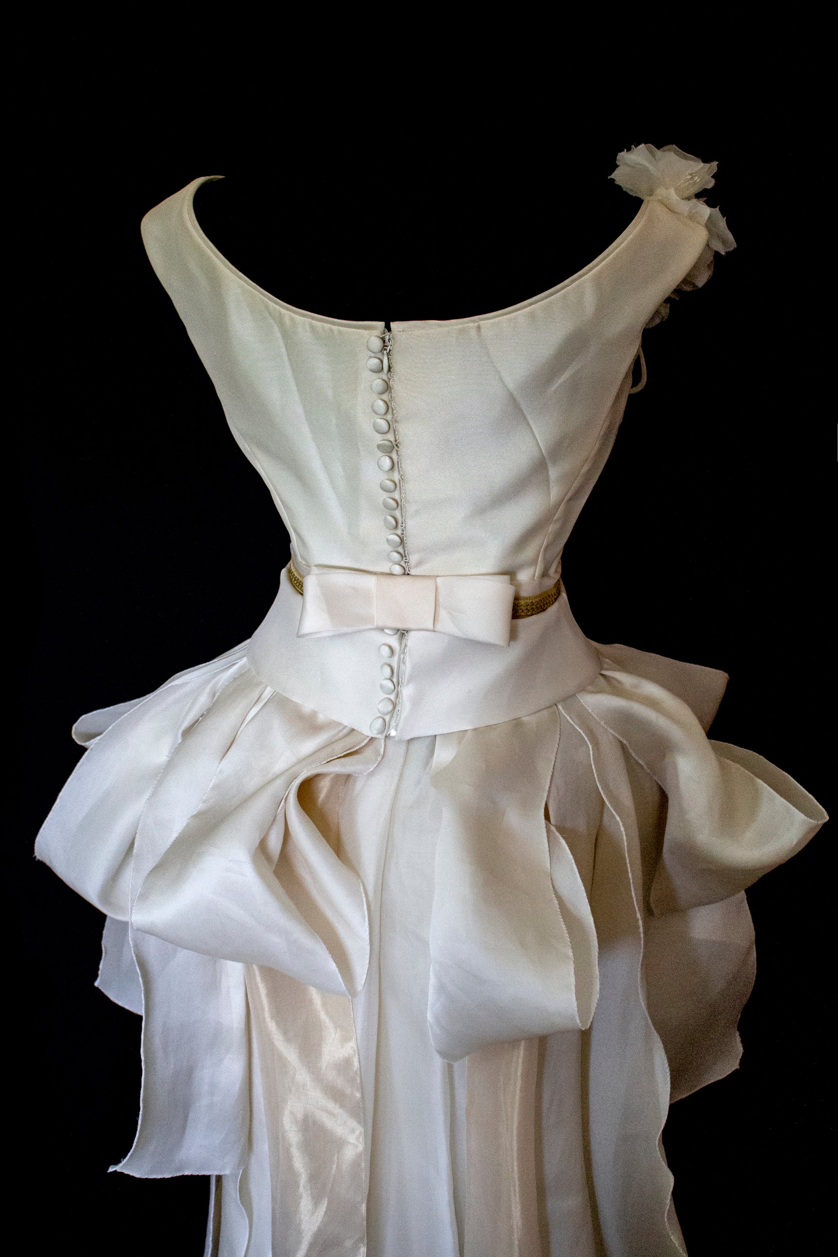 357 - VINTAGE 90s UPCYCLED SILK ORGANZA WEDDING DRESS: EMBROIDERED GOWN WITH HANDMADE FRINGE