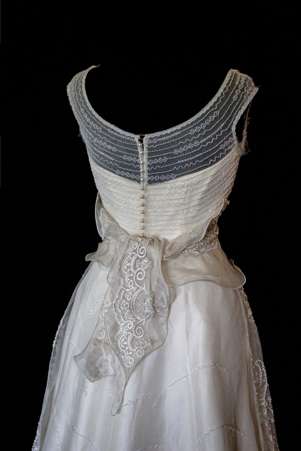 Vintage 90s A-Line Wedding Dress | Embroidered Silk Organza Bridal Gown - 367