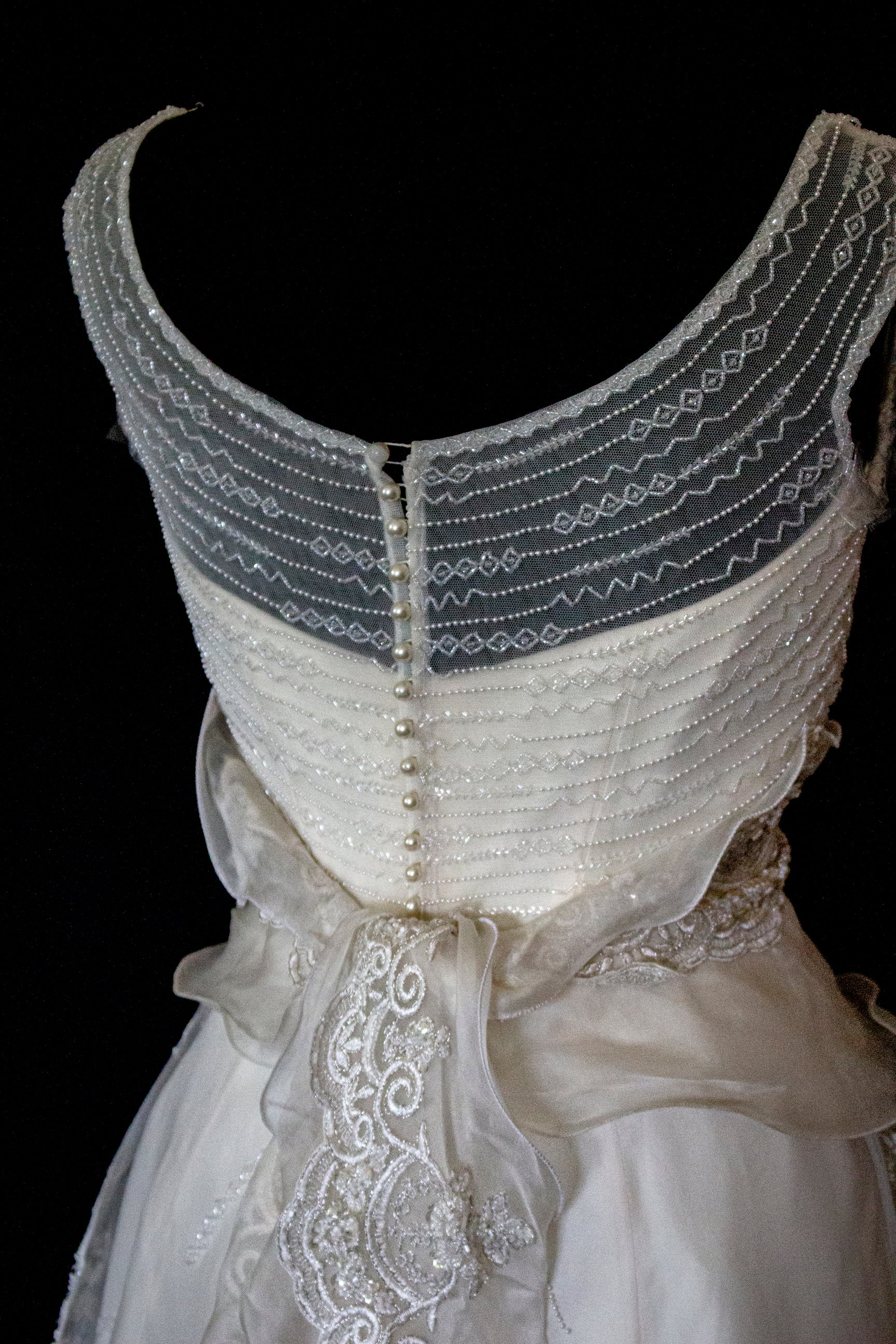 Vintage 90s A-Line Wedding Dress | Embroidered Silk Organza Bridal Gown - 367