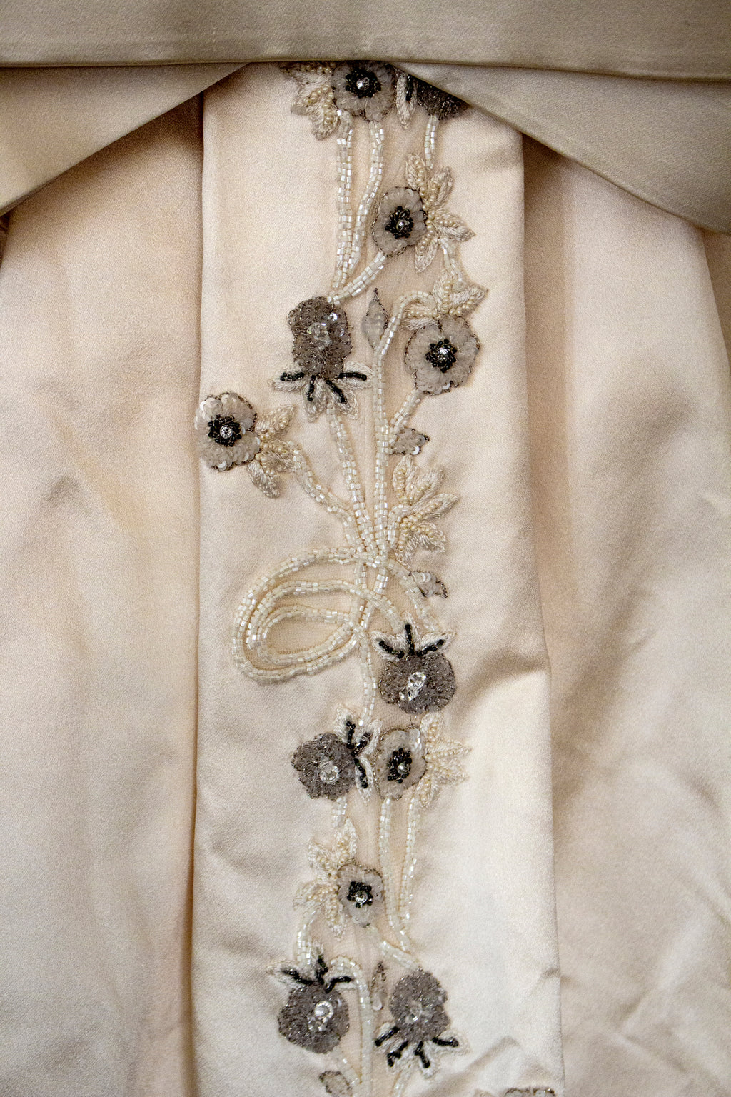 347 - UNIQUE UPCYCLED SILK SATIN WEDDING DRESS: POWDER PINK SLIP GOWN & IVORY CAPE ENSEMBLE, SILVER FLORAL EMBROIDERY, BOHO LUXURY