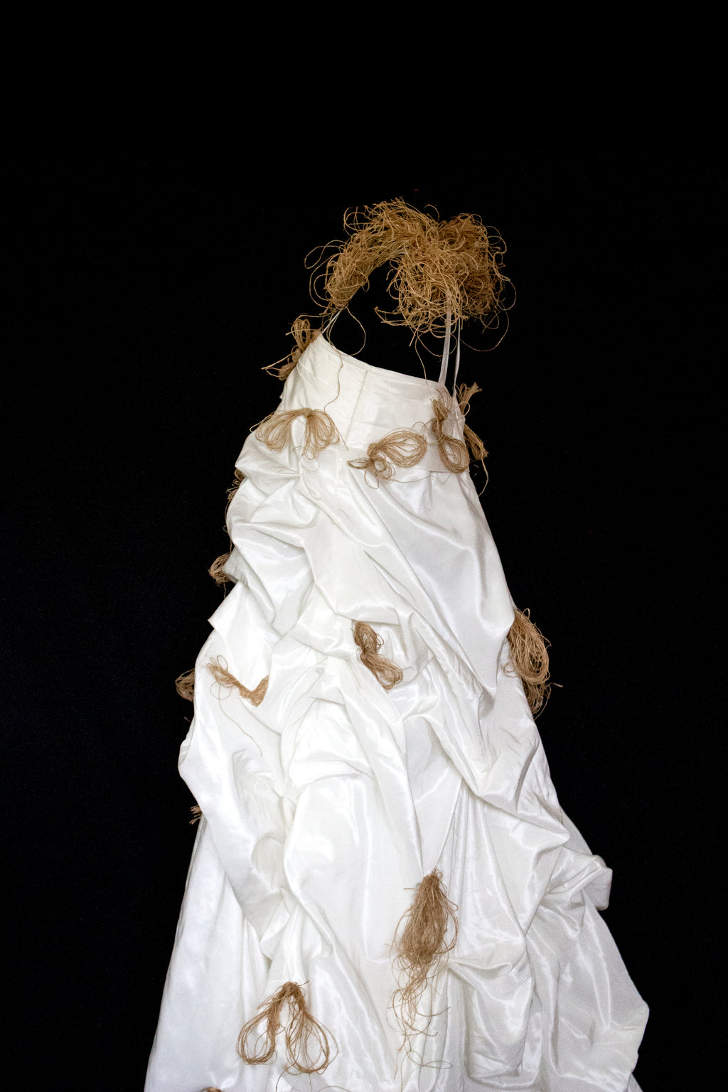 Vintage Ivory Taffeta Wedding Dress | Hemp Bows Gown - 374