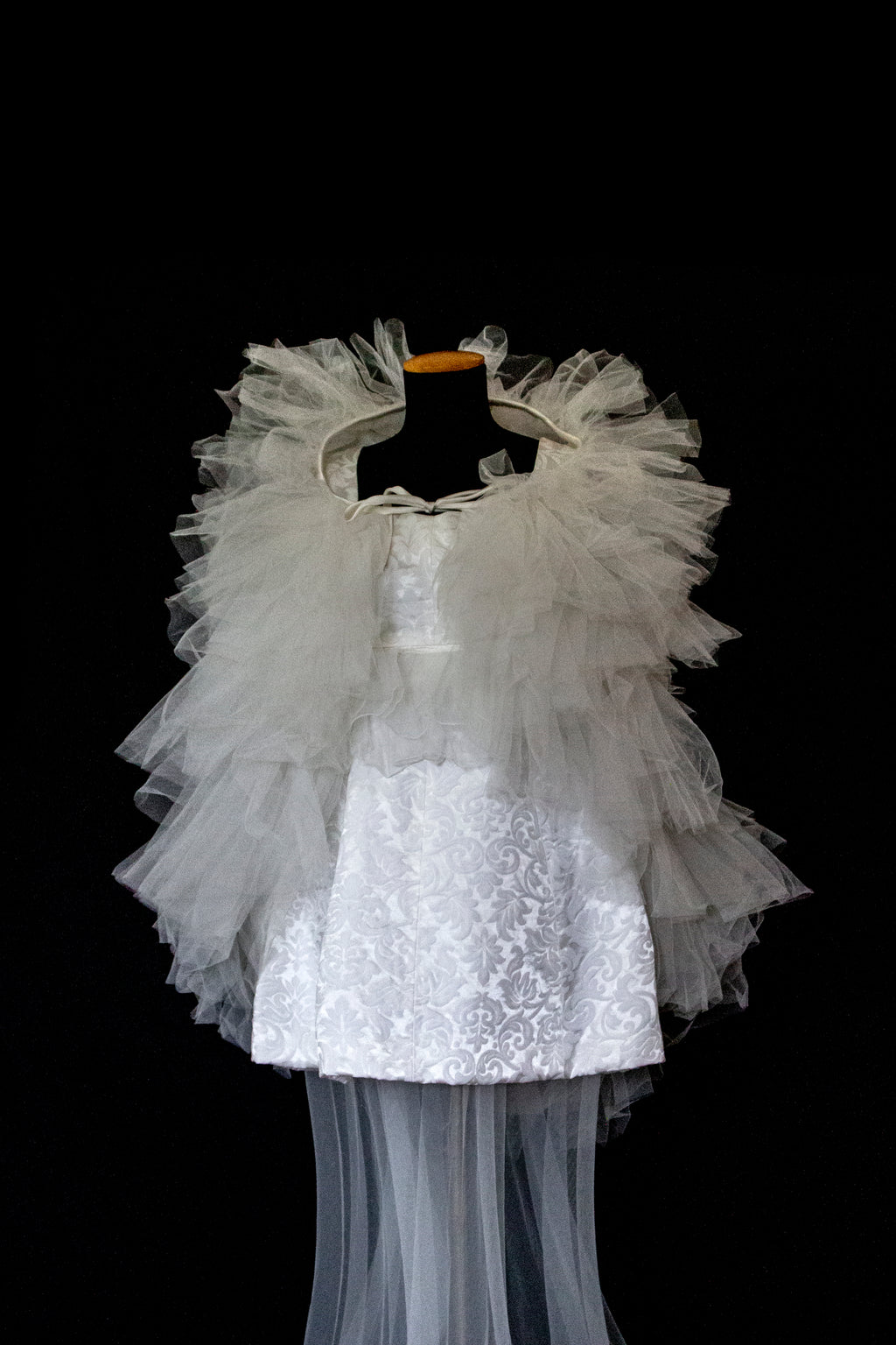 Vintage 90s Mini Wedding Dress | Damask Bridal Dress with Cape & Bow - 368