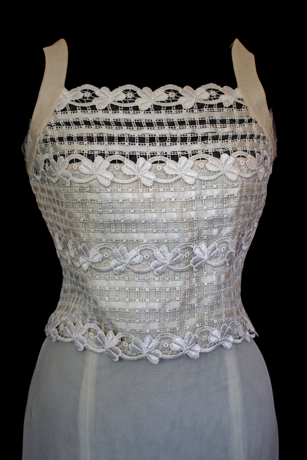364 - VINTAGE 90s UPCYCLED TULLE AND MACRAME WEDDING DRESS: 2-PIECE ROMANTIC GOWN WITH FLOREAL LACE