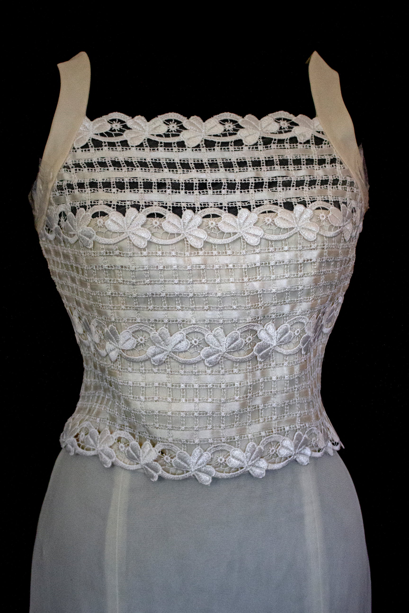 364 - VINTAGE 90s UPCYCLED TULLE AND MACRAME WEDDING DRESS: 2-PIECE ROMANTIC GOWN WITH FLOREAL LACE