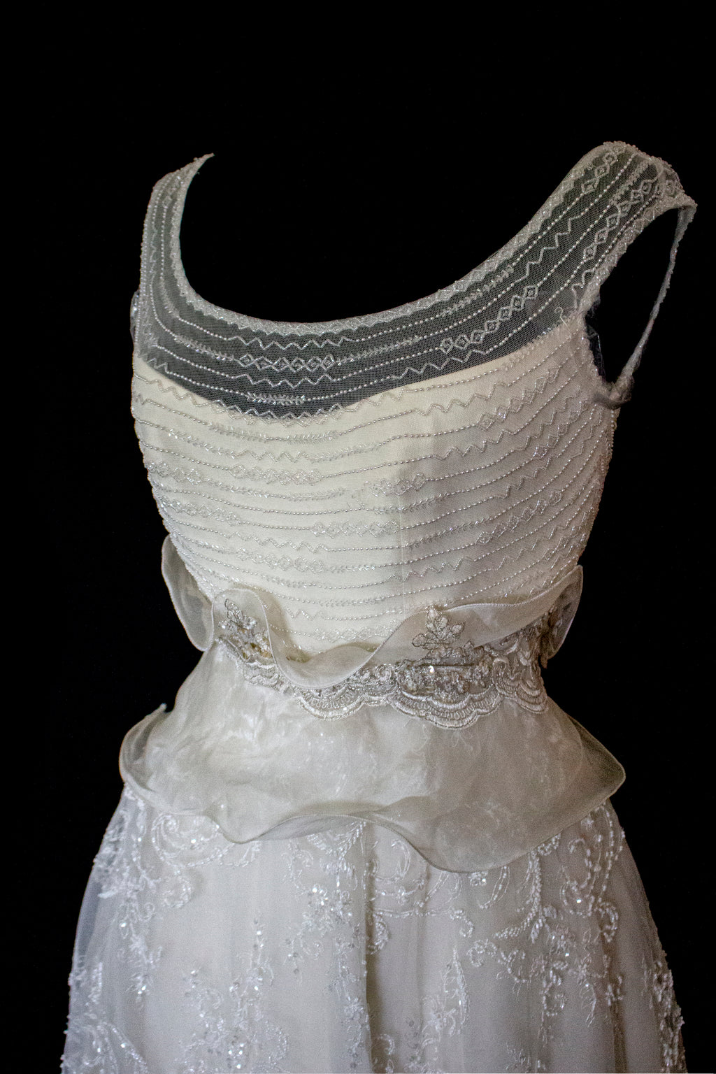 Vintage 90s A-Line Wedding Dress | Embroidered Silk Organza Bridal Gown - 367