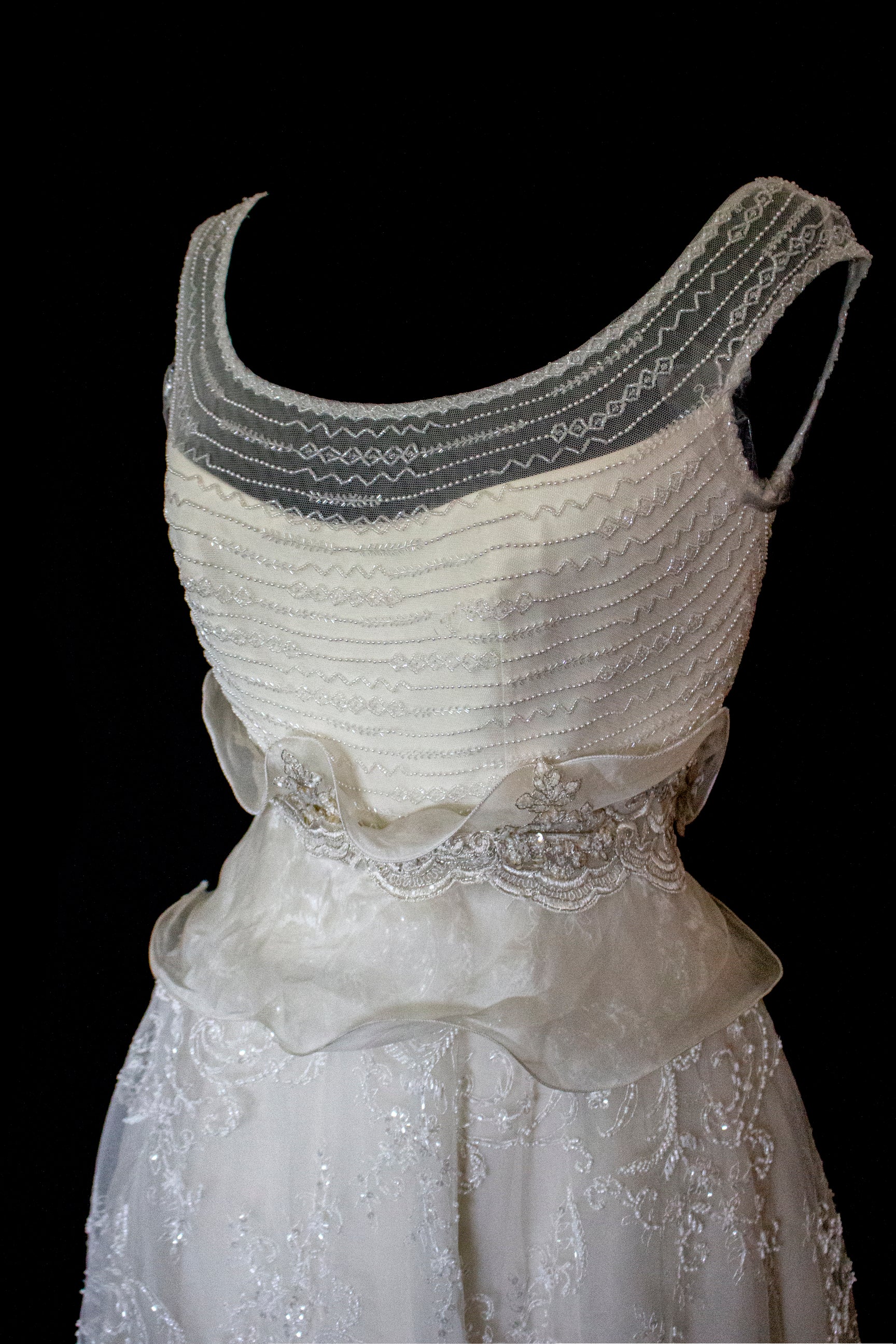 Vintage 90s A-Line Wedding Dress | Embroidered Silk Organza Bridal Gown - 367
