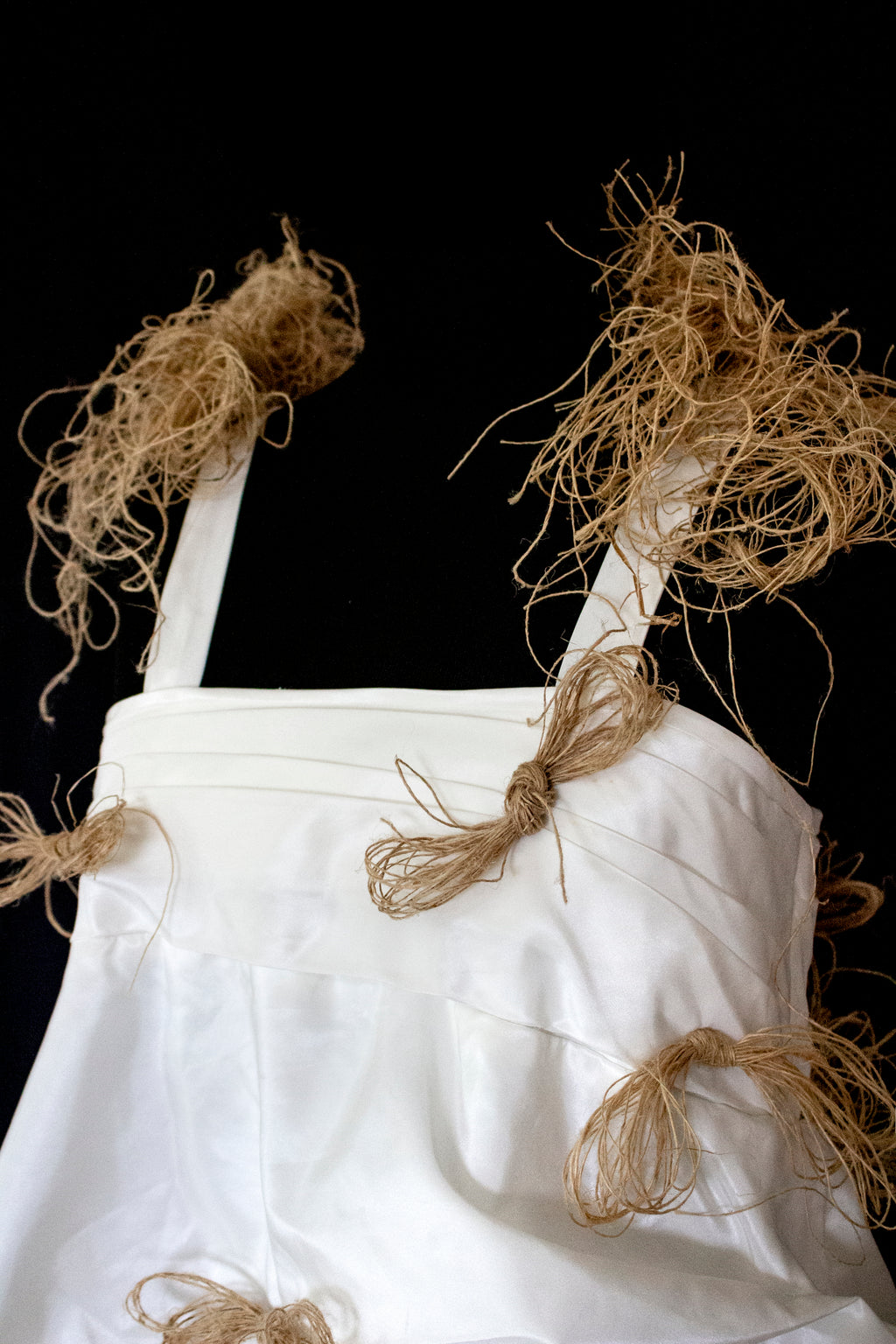 Vintage Ivory Taffeta Wedding Dress | Hemp Bows Gown - 374