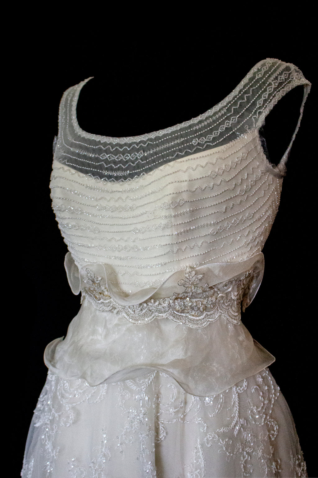 Vintage 90s A-Line Wedding Dress | Embroidered Silk Organza Bridal Gown - 367