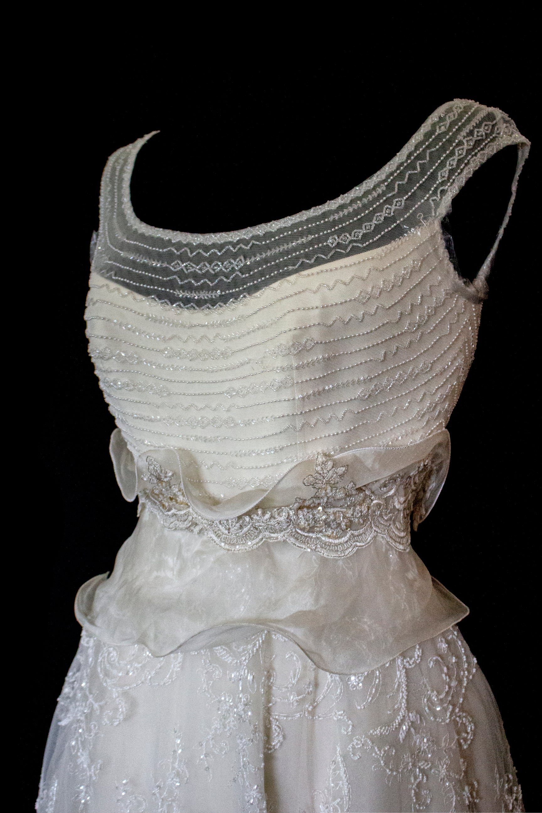 Vintage 90s A-Line Wedding Dress | Embroidered Silk Organza Bridal Gown - 367