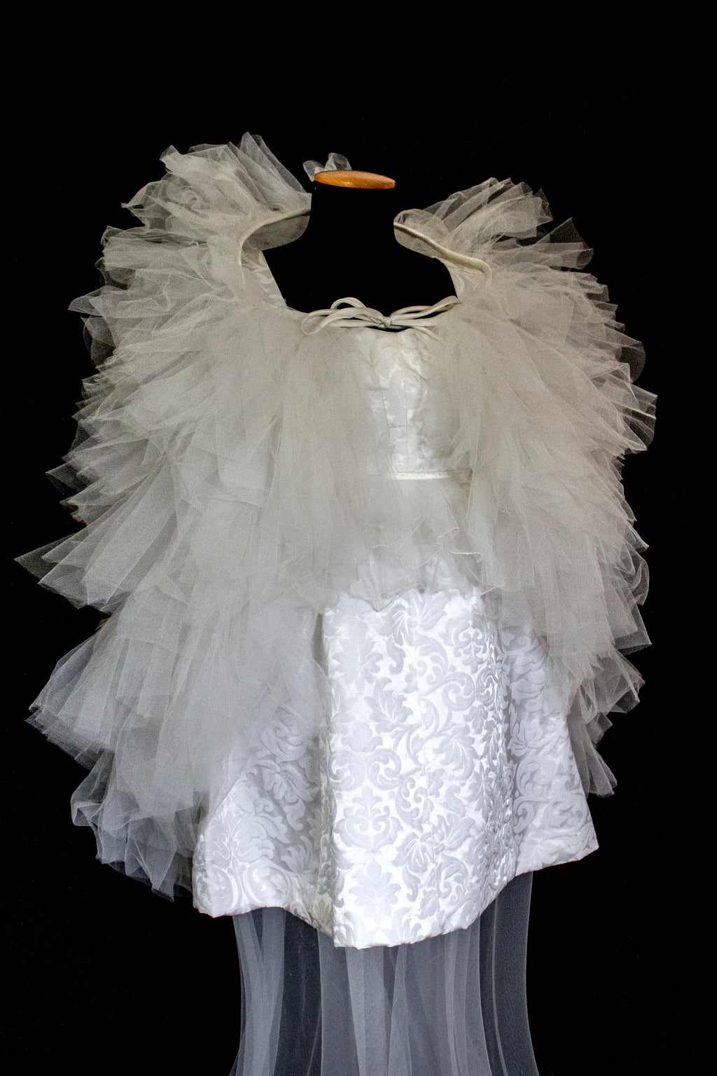 Vintage 90s Mini Wedding Dress | Damask Bridal Dress with Cape & Bow - 368