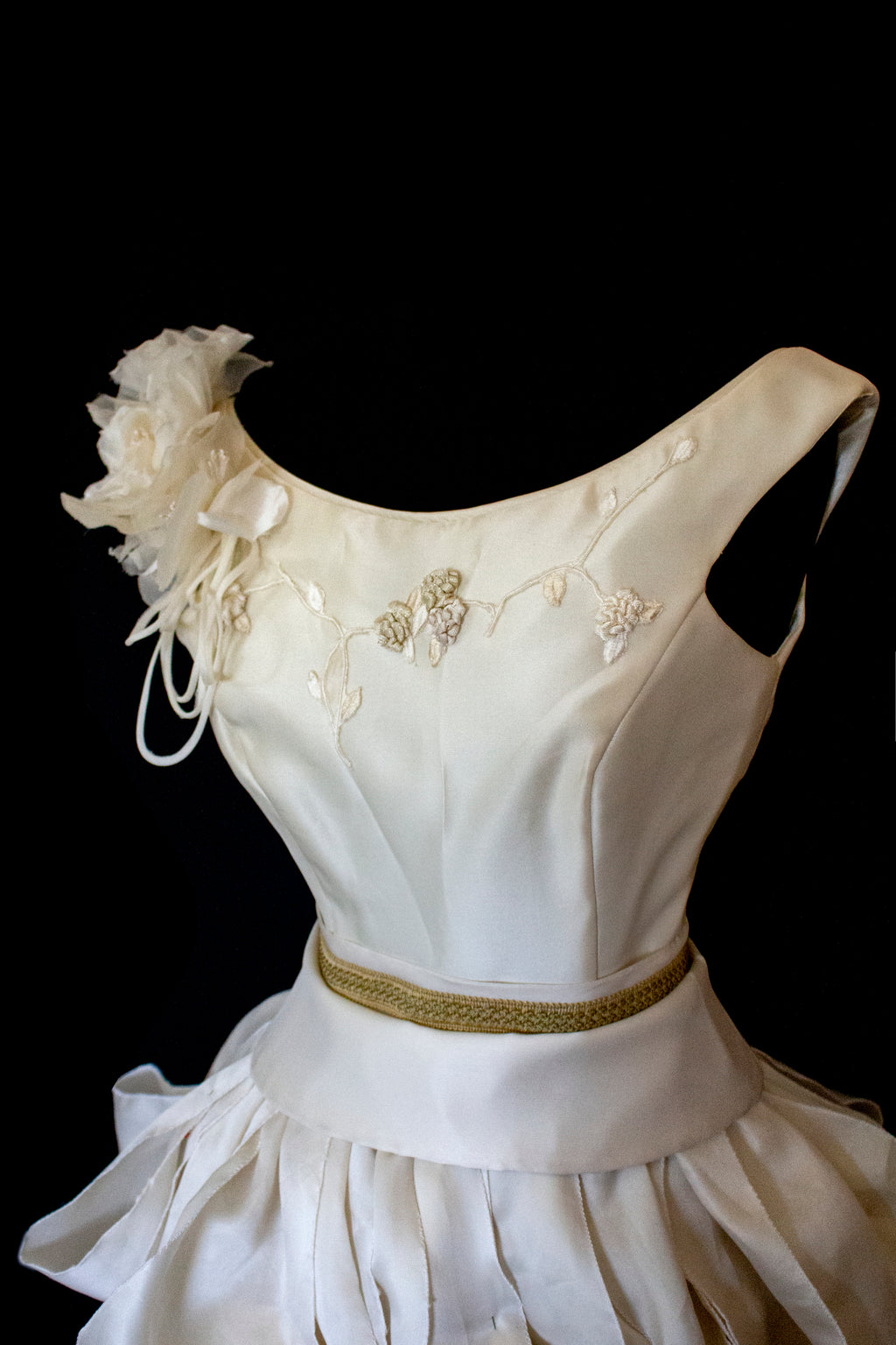 357 - VINTAGE 90s UPCYCLED SILK ORGANZA WEDDING DRESS: EMBROIDERED GOWN WITH HANDMADE FRINGE