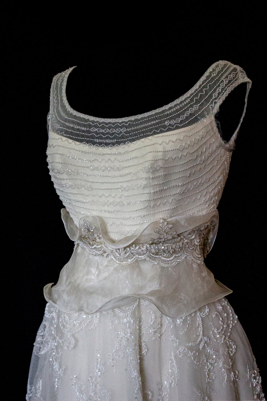 Vintage 90s A-Line Wedding Dress | Embroidered Silk Organza Bridal Gown - 367