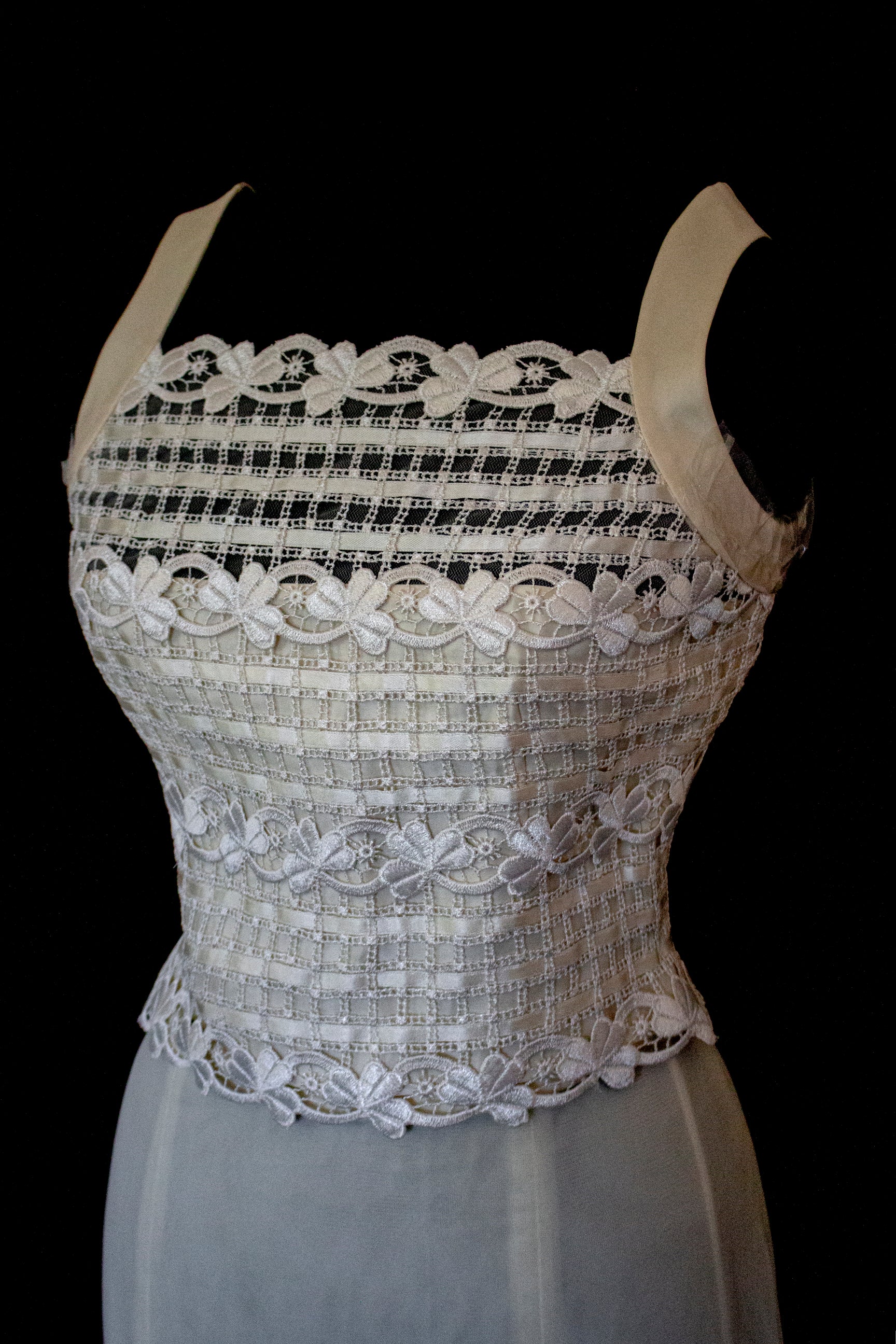 364 - VINTAGE 90s UPCYCLED TULLE AND MACRAME WEDDING DRESS: 2-PIECE ROMANTIC GOWN WITH FLOREAL LACE
