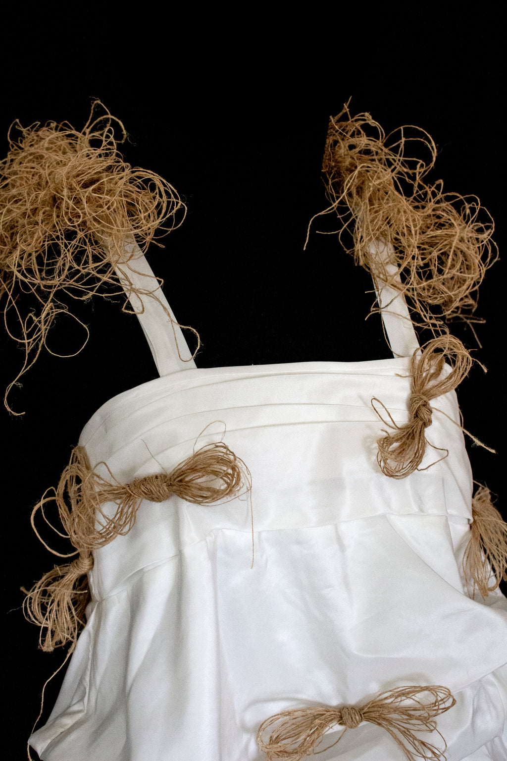 Vintage Ivory Taffeta Wedding Dress | Hemp Bows Gown - 374