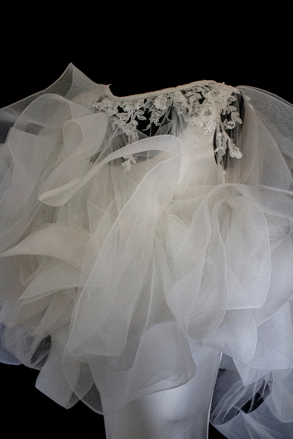 360 - VINTAGE SLIP STYLE WEDDING DRESS: CREAM FLUID SATIN GOWN WITH EMBROIDERED TULLE CAPE
