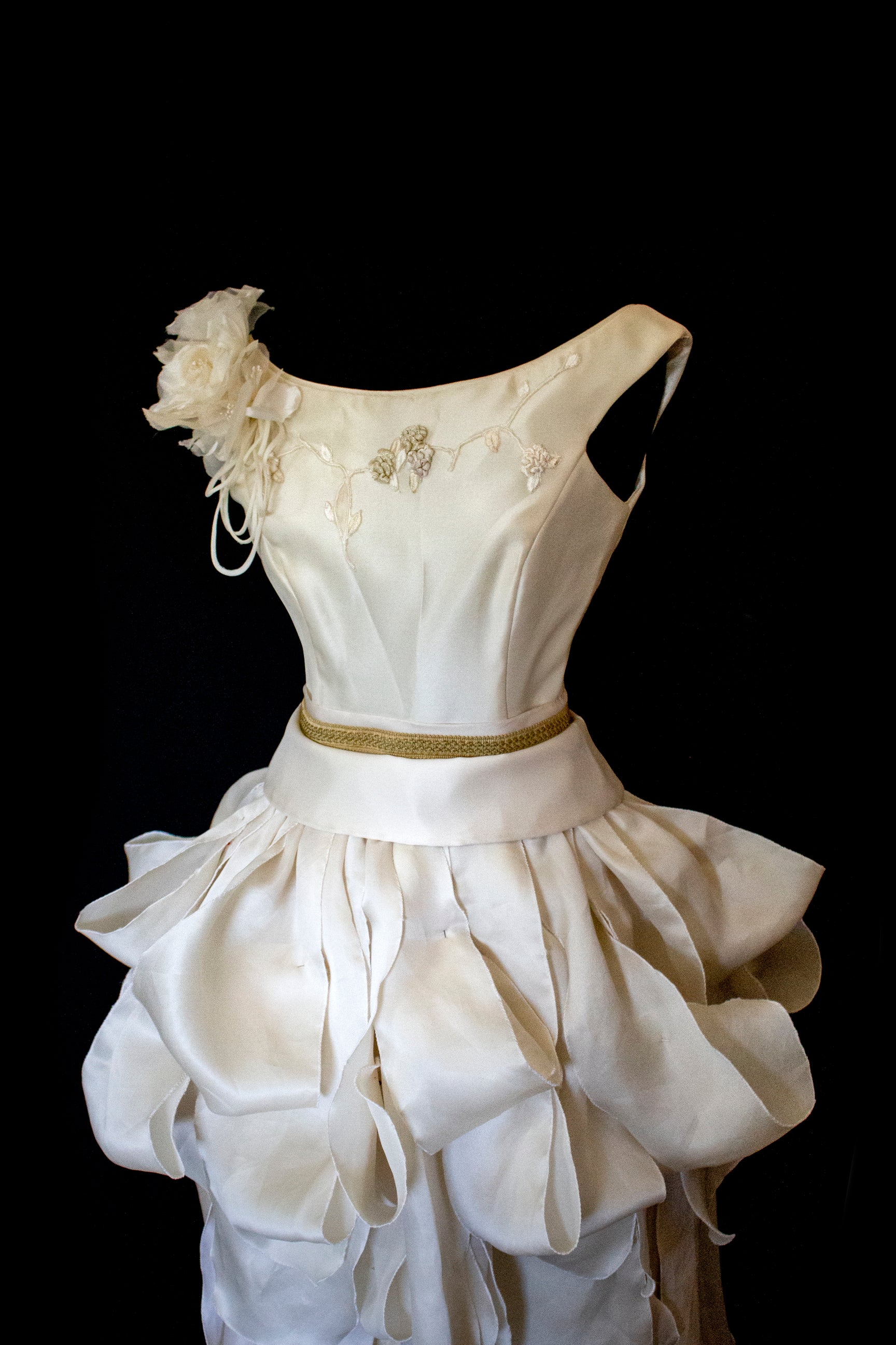 357 - VINTAGE 90s UPCYCLED SILK ORGANZA WEDDING DRESS: EMBROIDERED GOWN WITH HANDMADE FRINGE