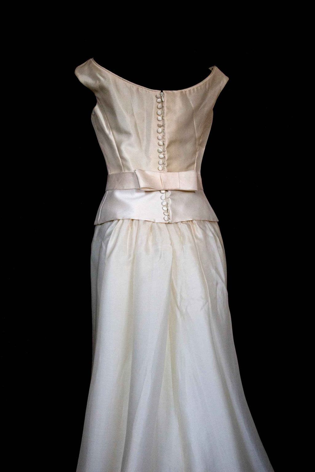 275 - MINIMALIST ELEGANT VINTAGE SILK ORGANZA BRIDAL SET: BATEAU TOP & A-LINE SKIRT WITH BACK BOW