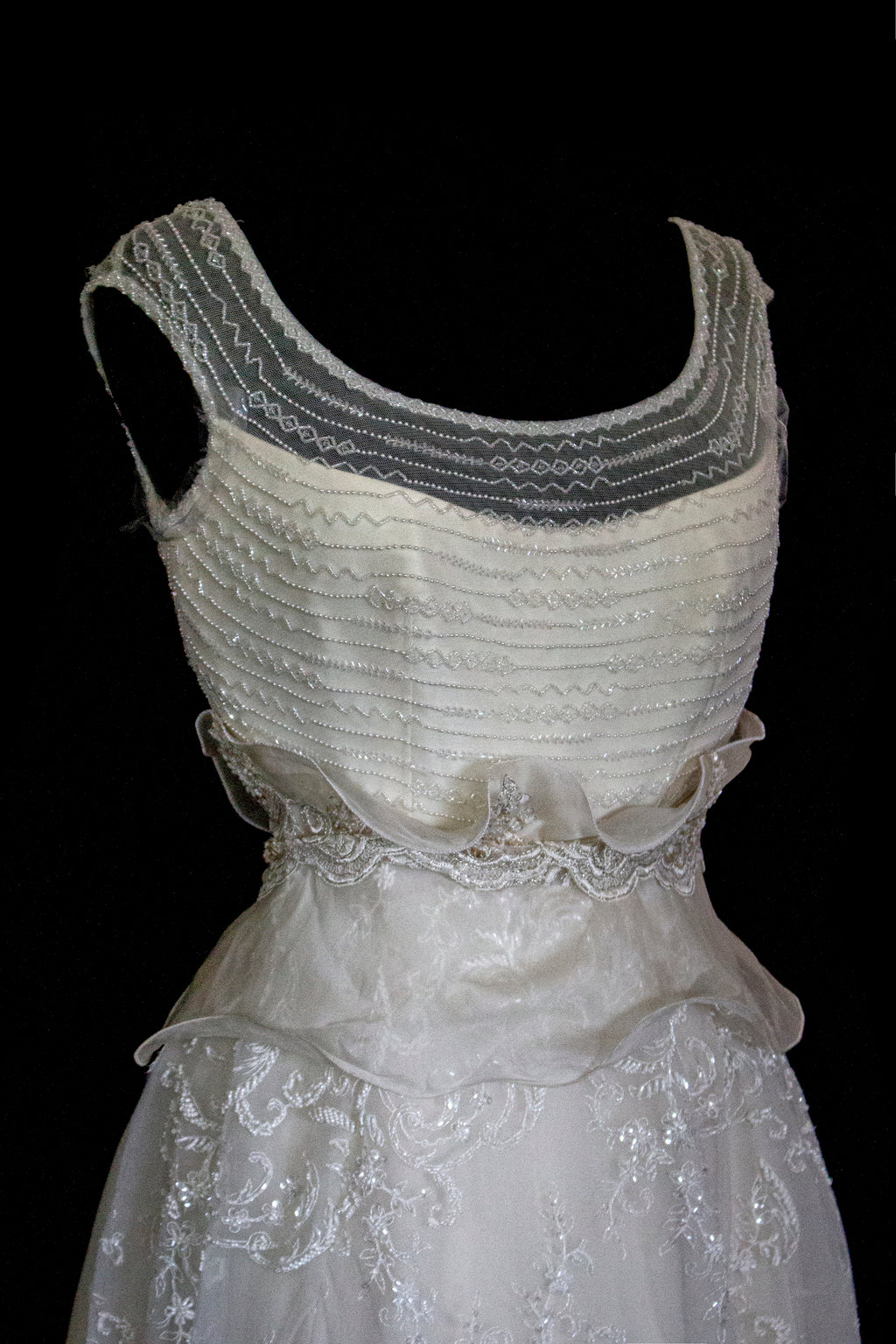 Vintage 90s A-Line Wedding Dress | Embroidered Silk Organza Bridal Gown - 367