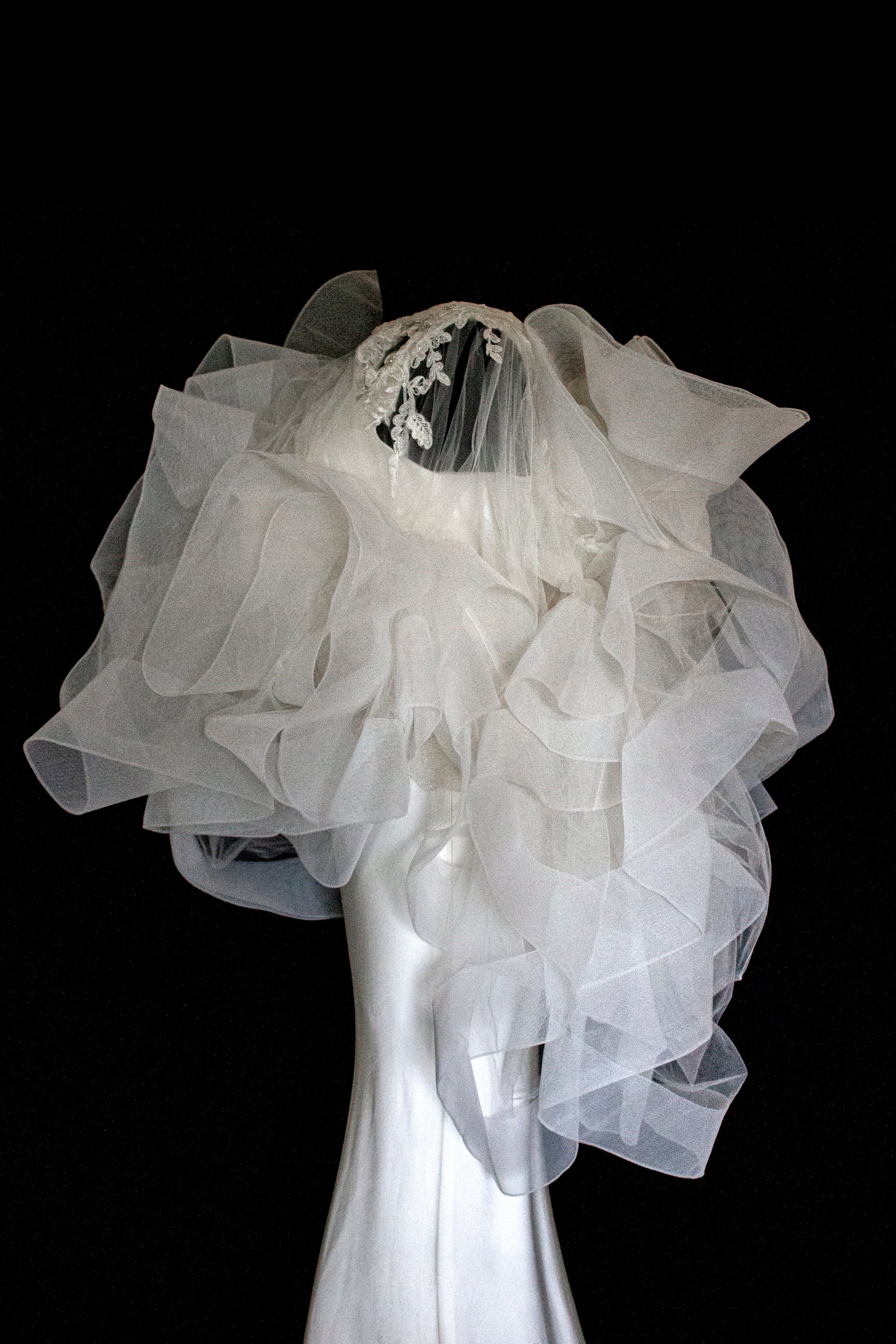 360 - VINTAGE SLIP STYLE WEDDING DRESS: CREAM FLUID SATIN GOWN WITH EMBROIDERED TULLE CAPE