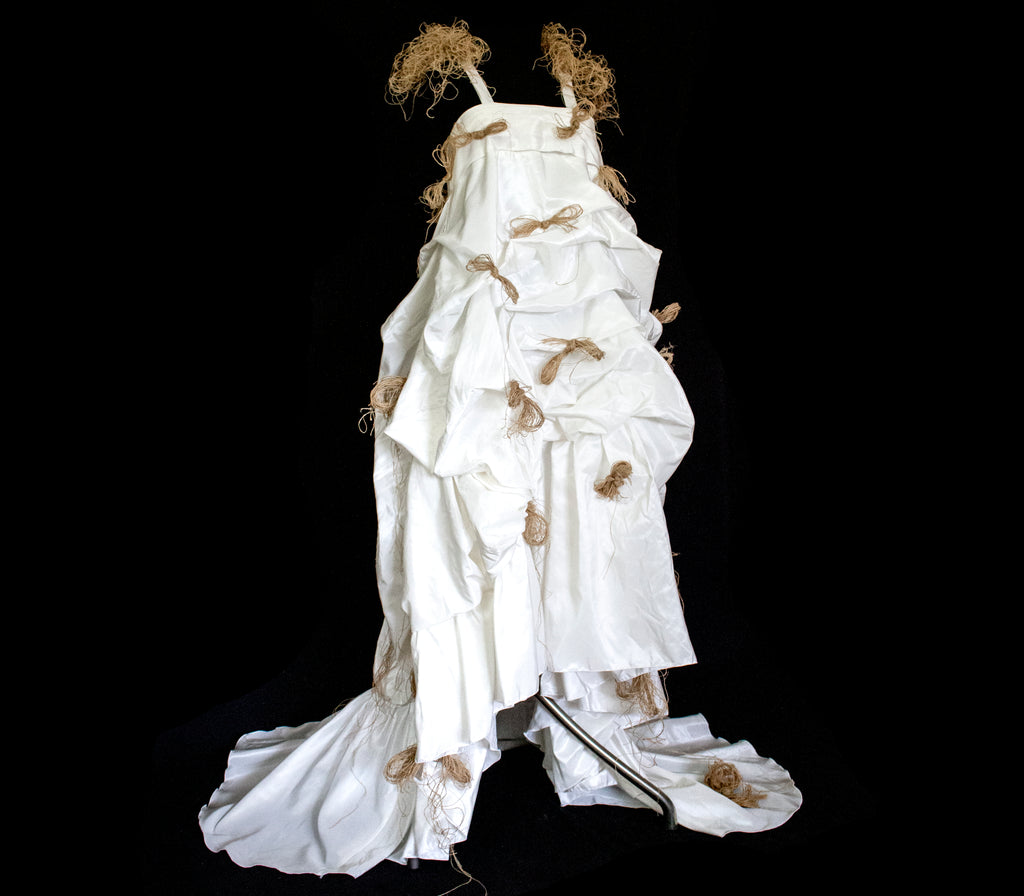Vintage Ivory Taffeta Wedding Dress | Hemp Bows Gown - 374