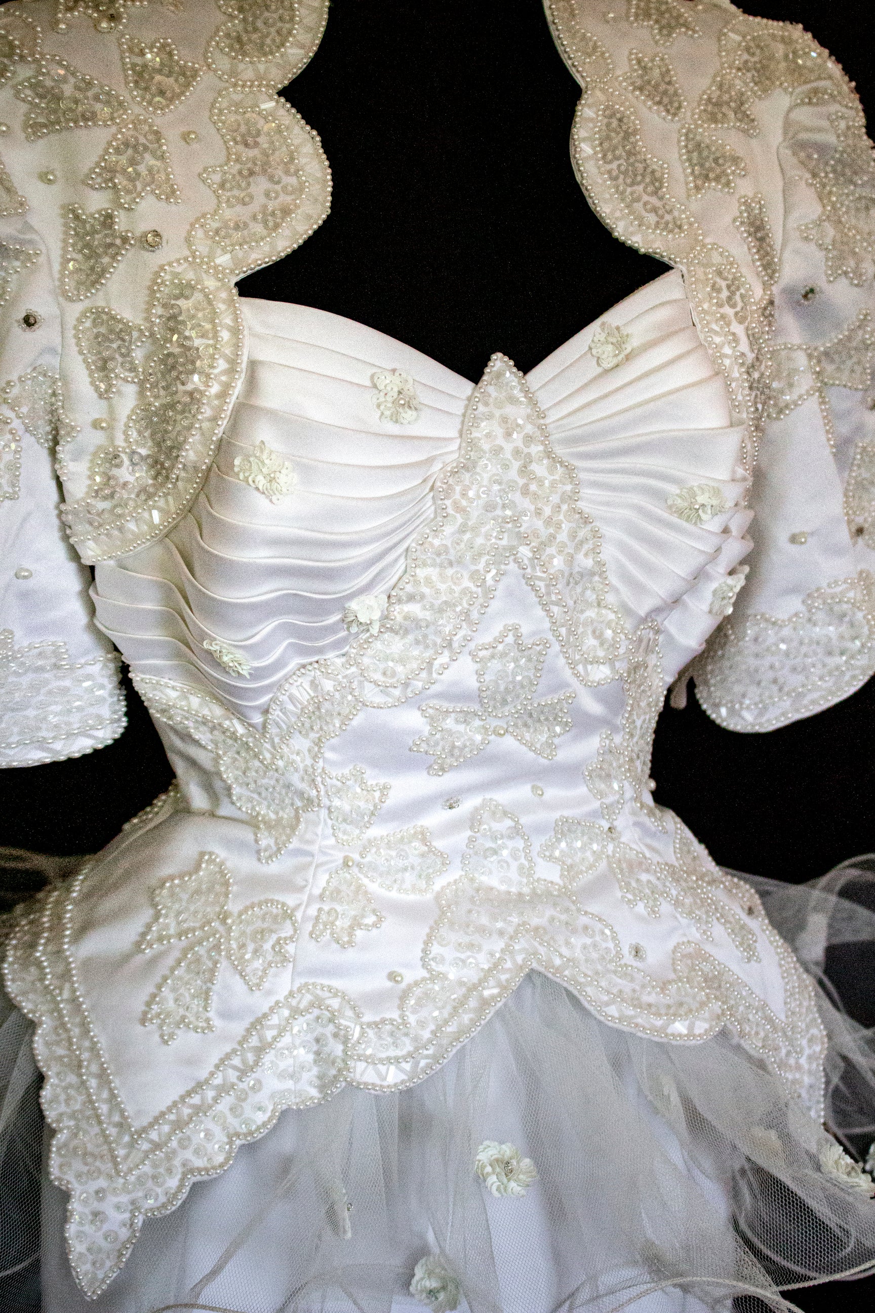 Vintage 80s Sheath Wedding Dress | Hand Embroidered Bridal Gown with Slit - 366