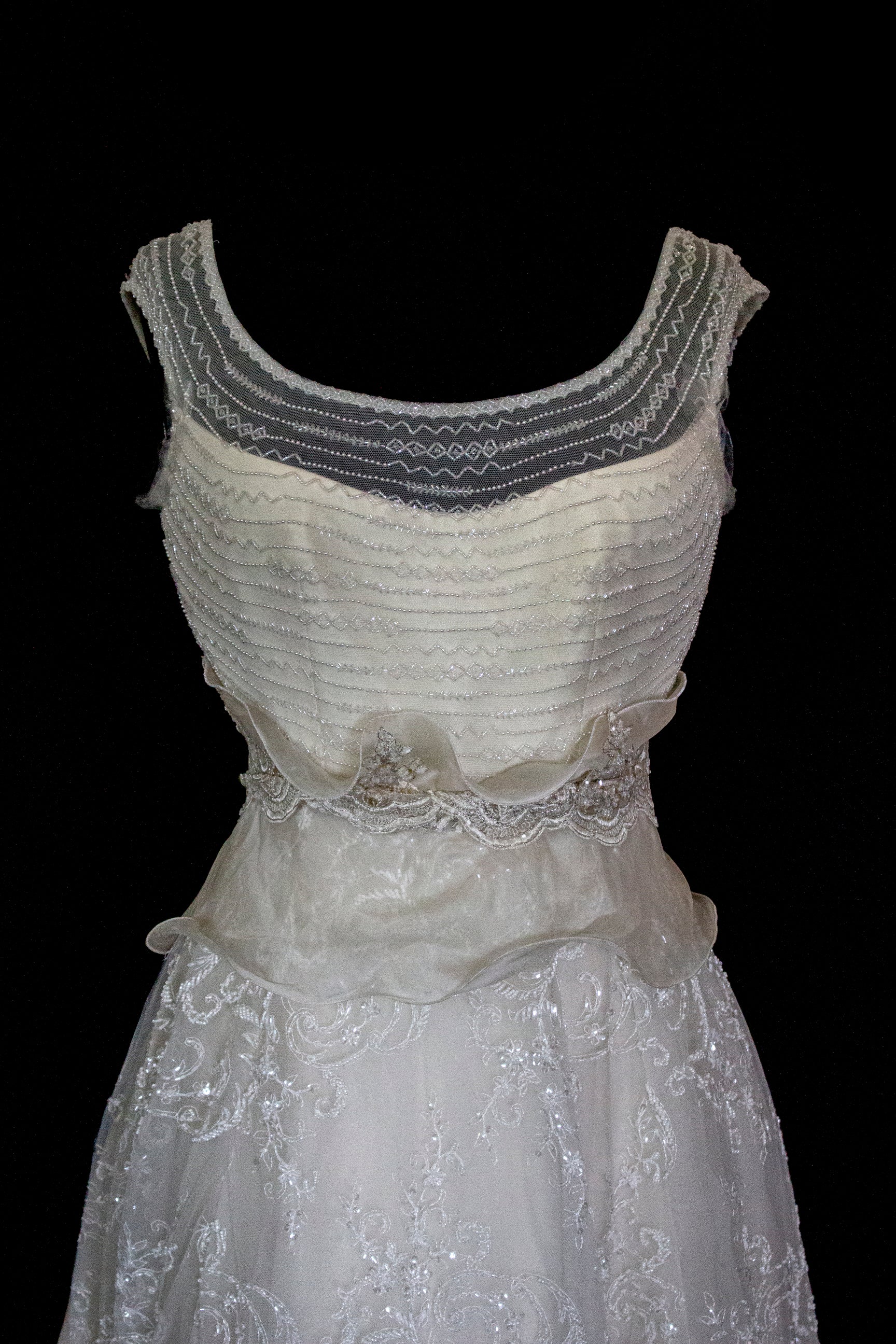 Vintage 90s A-Line Wedding Dress | Embroidered Silk Organza Bridal Gown - 367