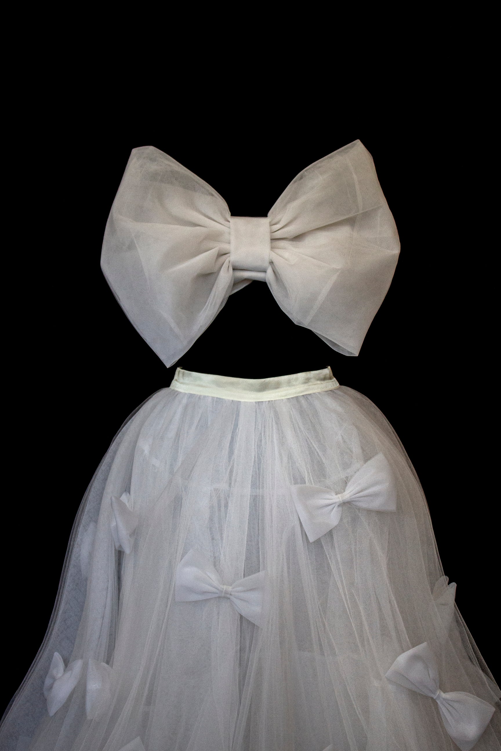236 - VINTAGE TWO-PIECE TULLE WEDDING DRESS: CROP TOP WITH MAXI BOW &   vague atelier