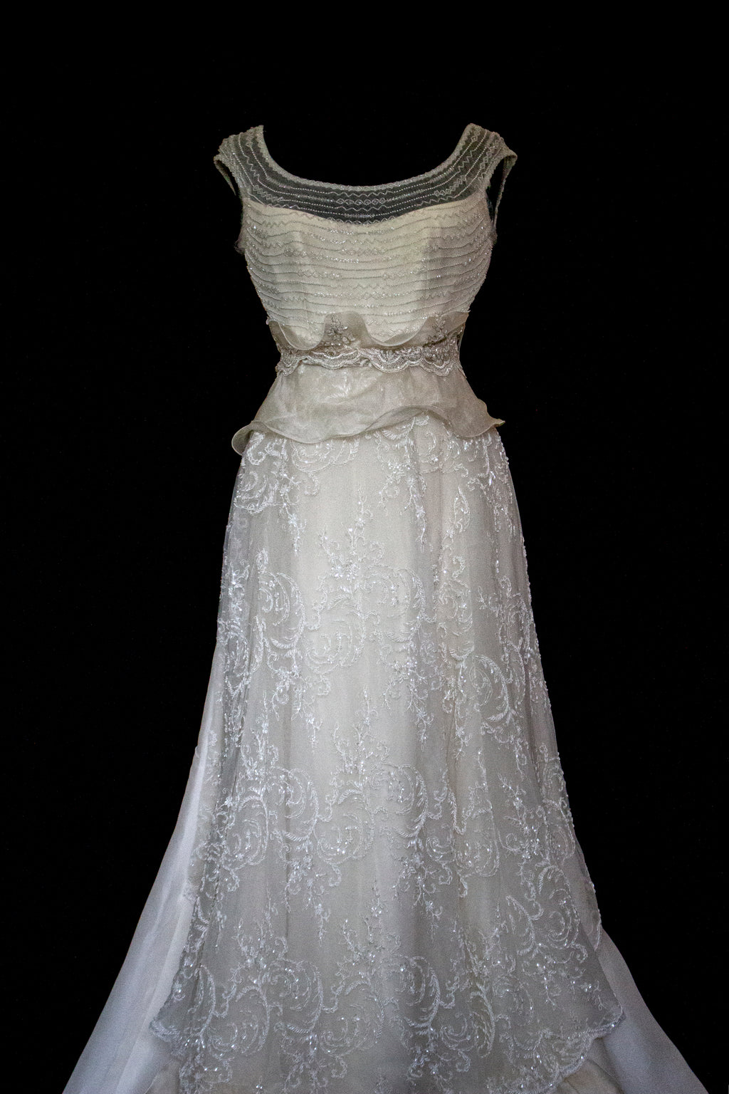 Vintage 90s A-Line Wedding Dress | Embroidered Silk Organza Bridal Gown - 367