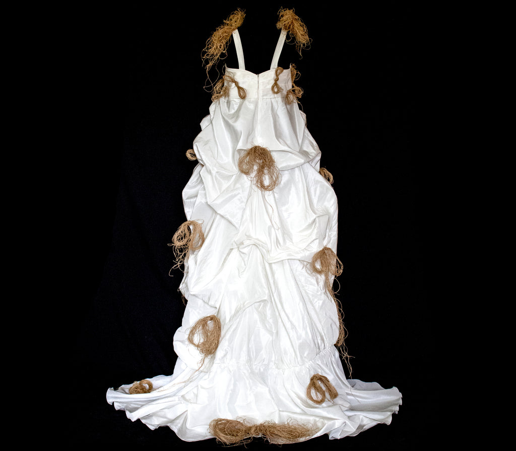 Vintage Ivory Taffeta Wedding Dress | Hemp Bows Gown - 374