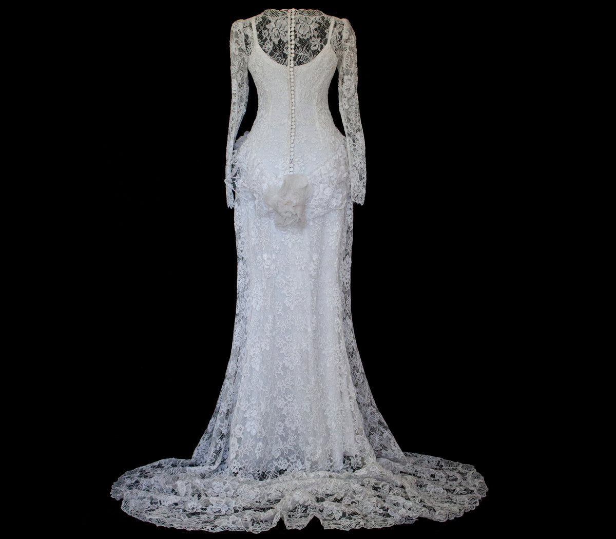 1980s Vintage Macramé Lace Sheath Wedding Dress | Full Train Gown - 377