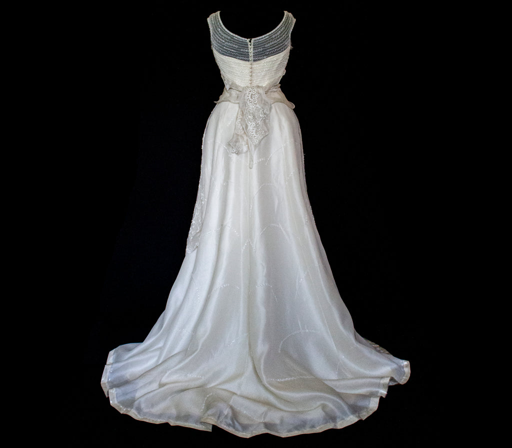 Vintage 90s A-Line Wedding Dress | Embroidered Silk Organza Bridal Gown - 367