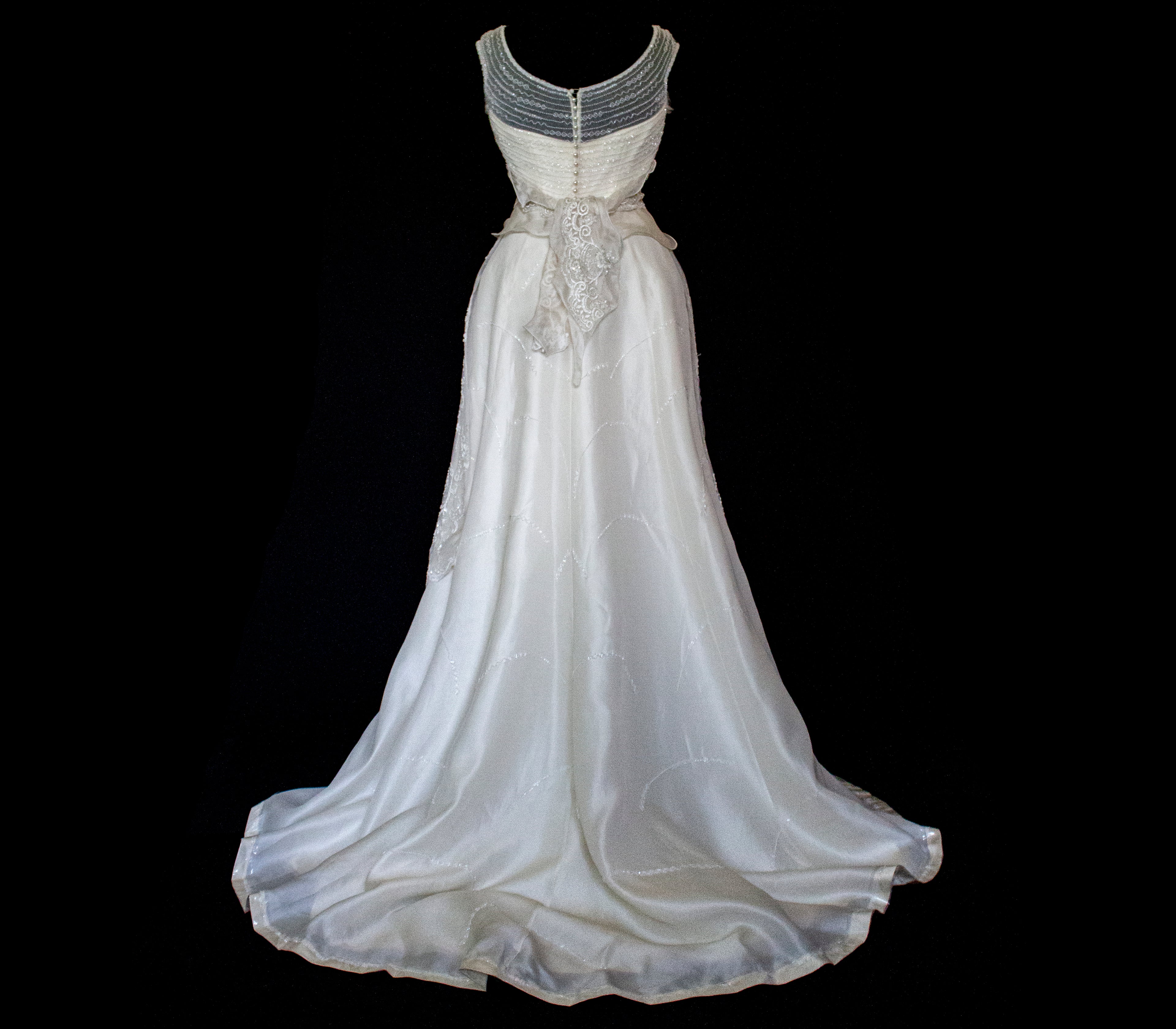 Vintage 90s A-Line Wedding Dress | Embroidered Silk Organza Bridal Gown - 367