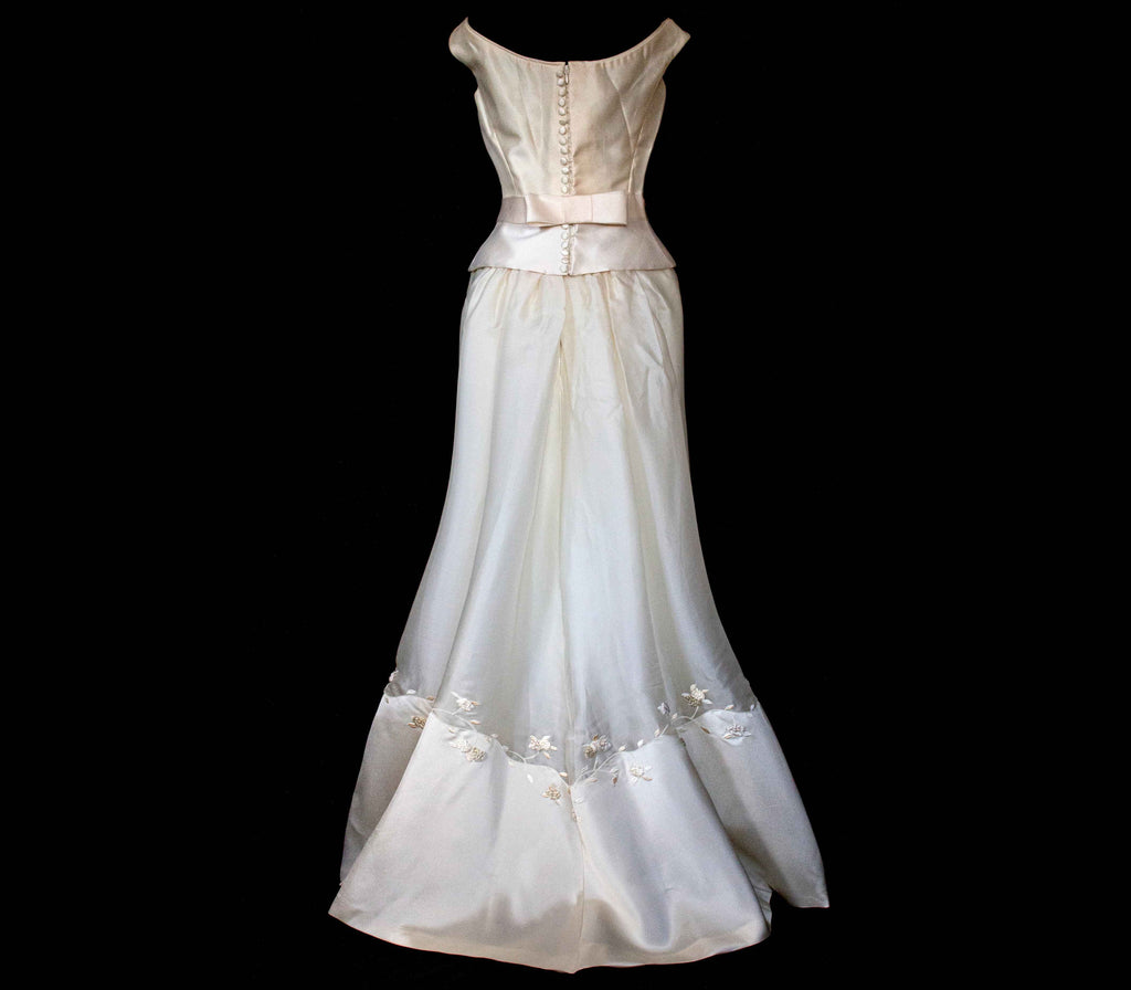 275 - MINIMALIST ELEGANT VINTAGE SILK ORGANZA BRIDAL SET: BATEAU TOP & A-LINE SKIRT WITH BACK BOW