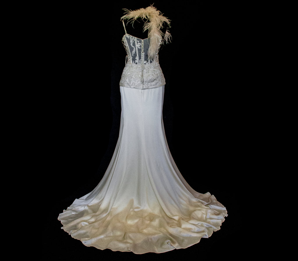 362 - VINTAGE 90s SILK BRIDAL TWO PIECE SET: EMBROIDERED BUSTIER AND FLUID CREAM SKIRT