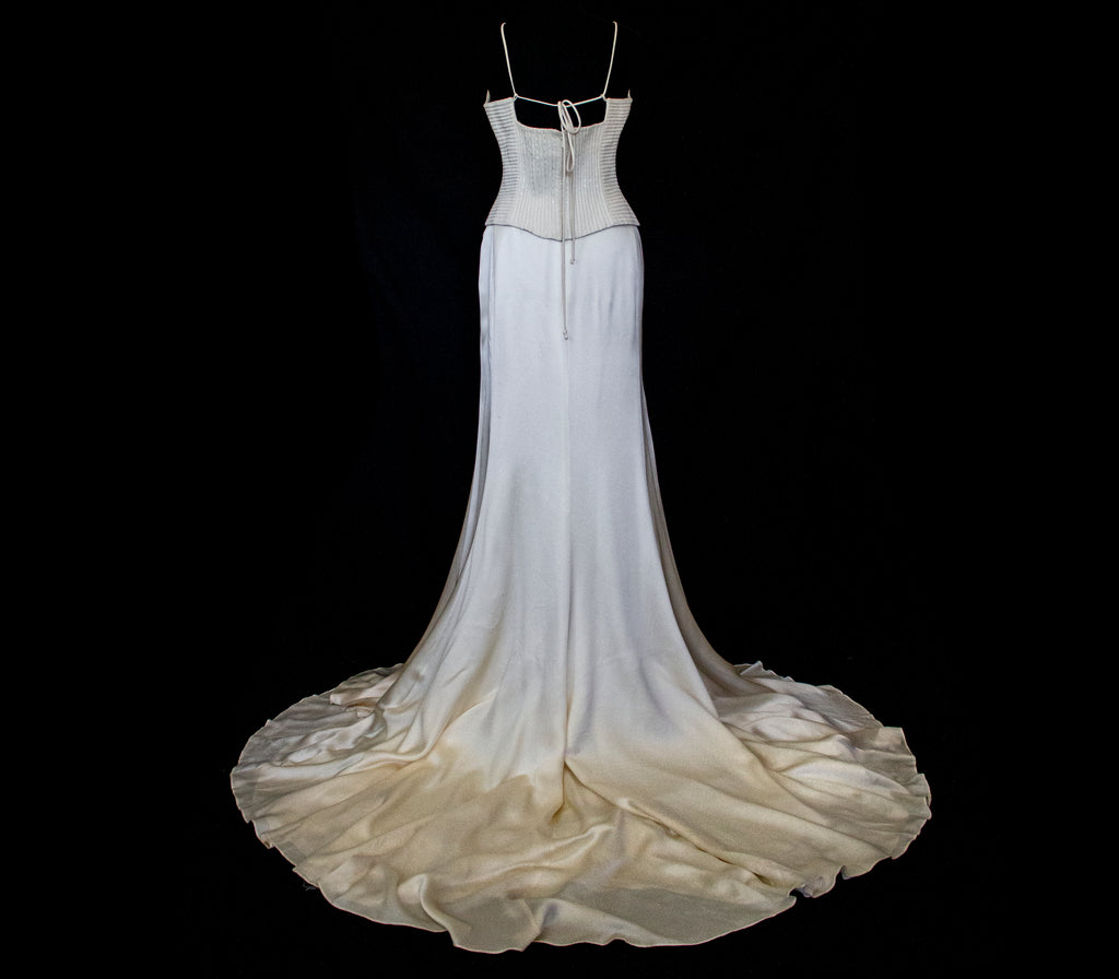 300 - SOPHISTICATED PURE SILK VINTAGE BRIDAL SET: HALTER TOP WITH ANTIQUE GOLD SEQUIN FLOWERS & MATCHING VEIL - Vague atelier