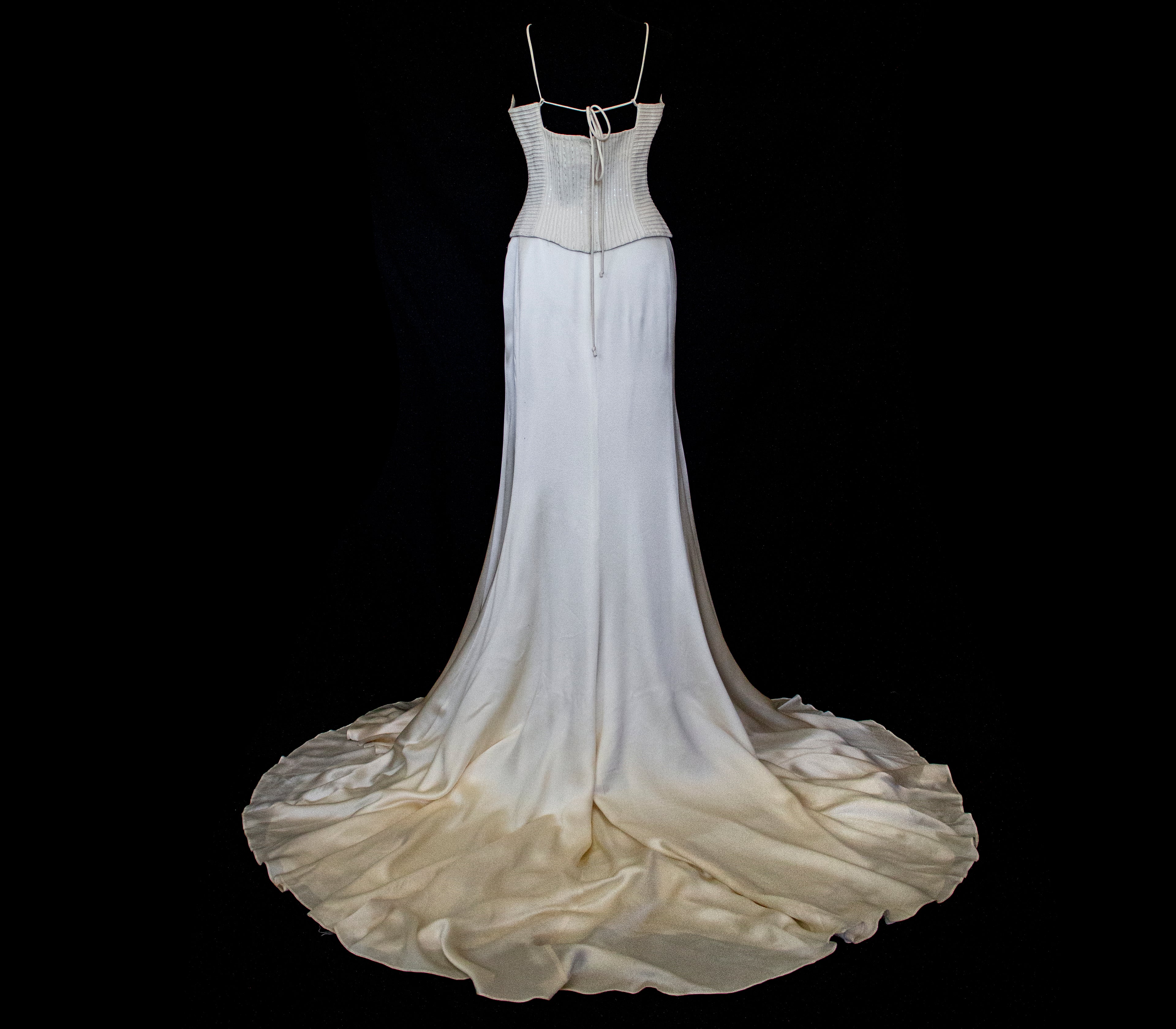 300 - SOPHISTICATED PURE SILK VINTAGE BRIDAL SET: HALTER TOP WITH ANTIQUE GOLD SEQUIN FLOWERS & MATCHING VEIL - Vague atelier
