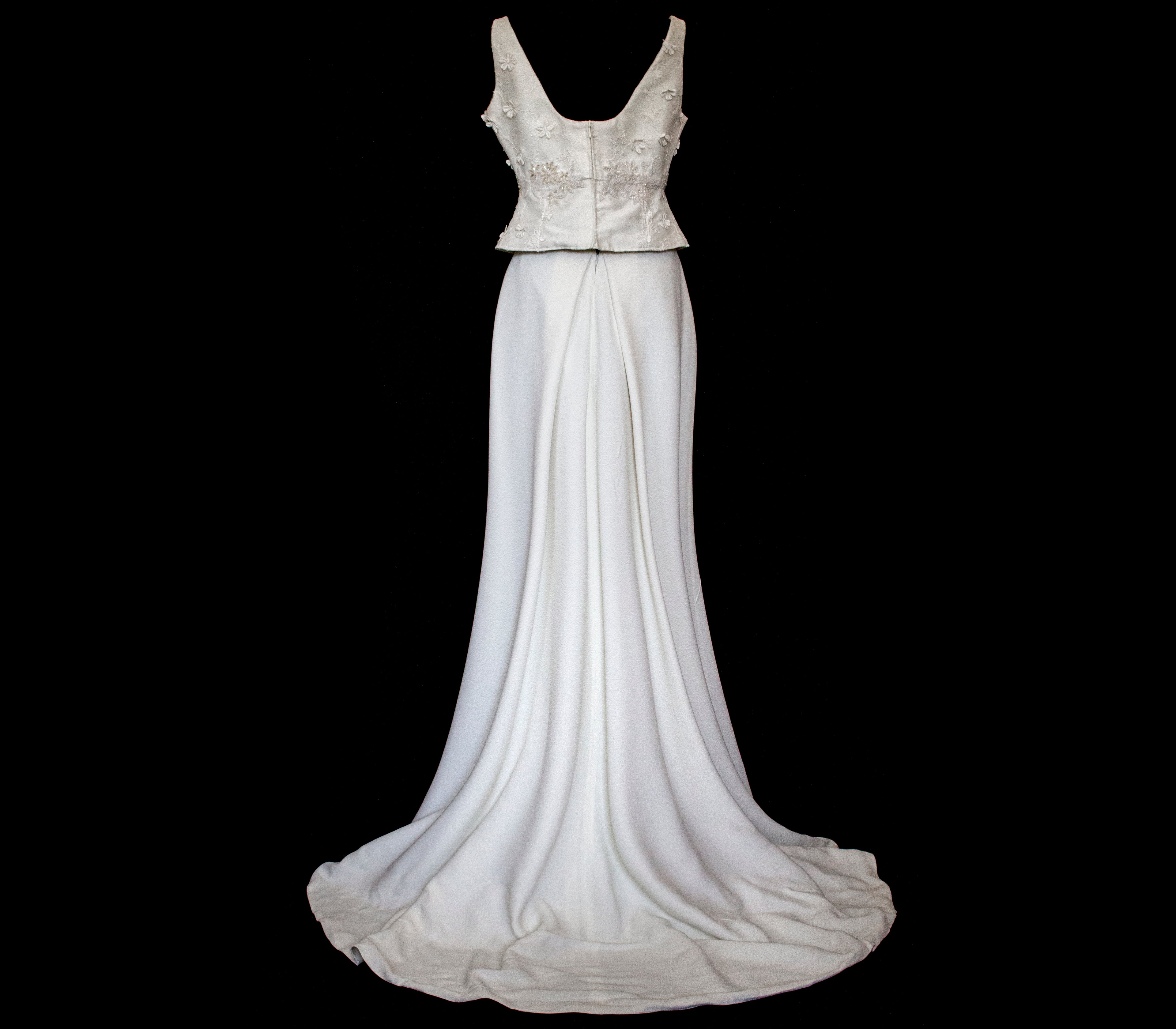 293 - UNIQUE UPCYCLED 3-PIECE BRIDAL SET: 3D FLORAL TOP, MIKADO SKIRT & BRIDAL VEST