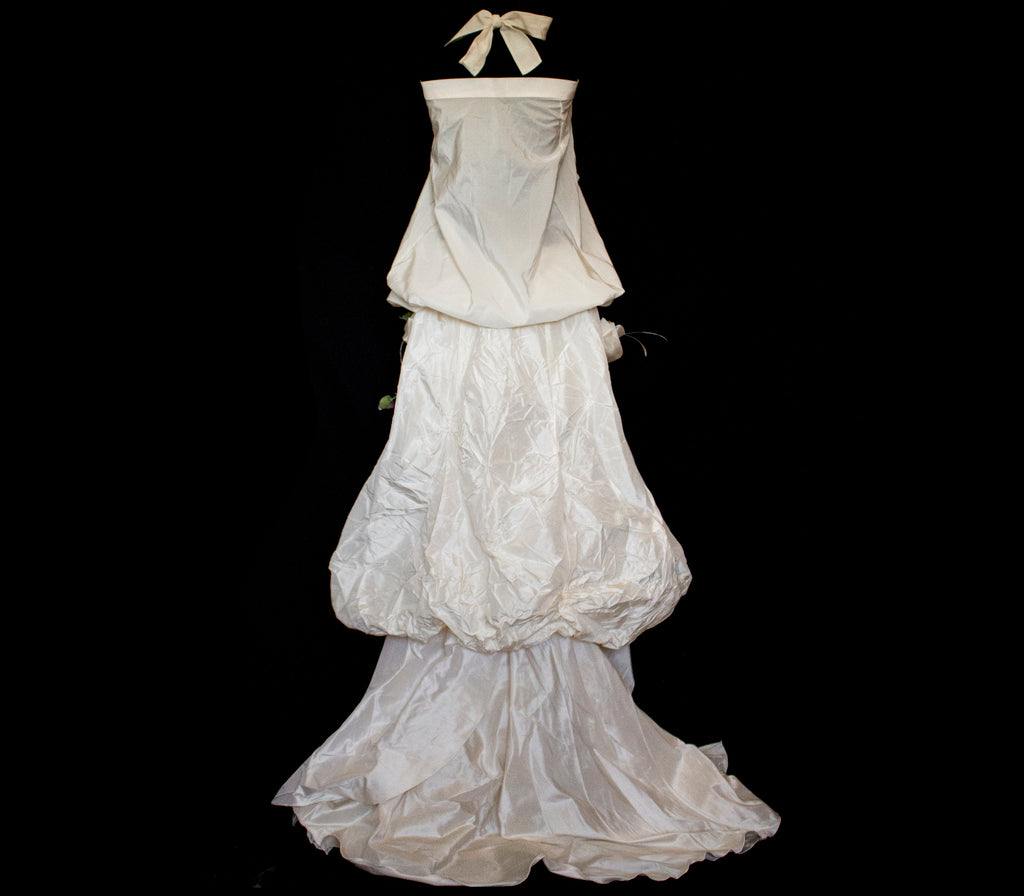 297- UNIQUE ROMANTIC VINTAGE SILK TAFFETA ENSEMBLE: BALLOON TOP & 3D MULTICOLOR FLORAL SKIRT - Vague atelier