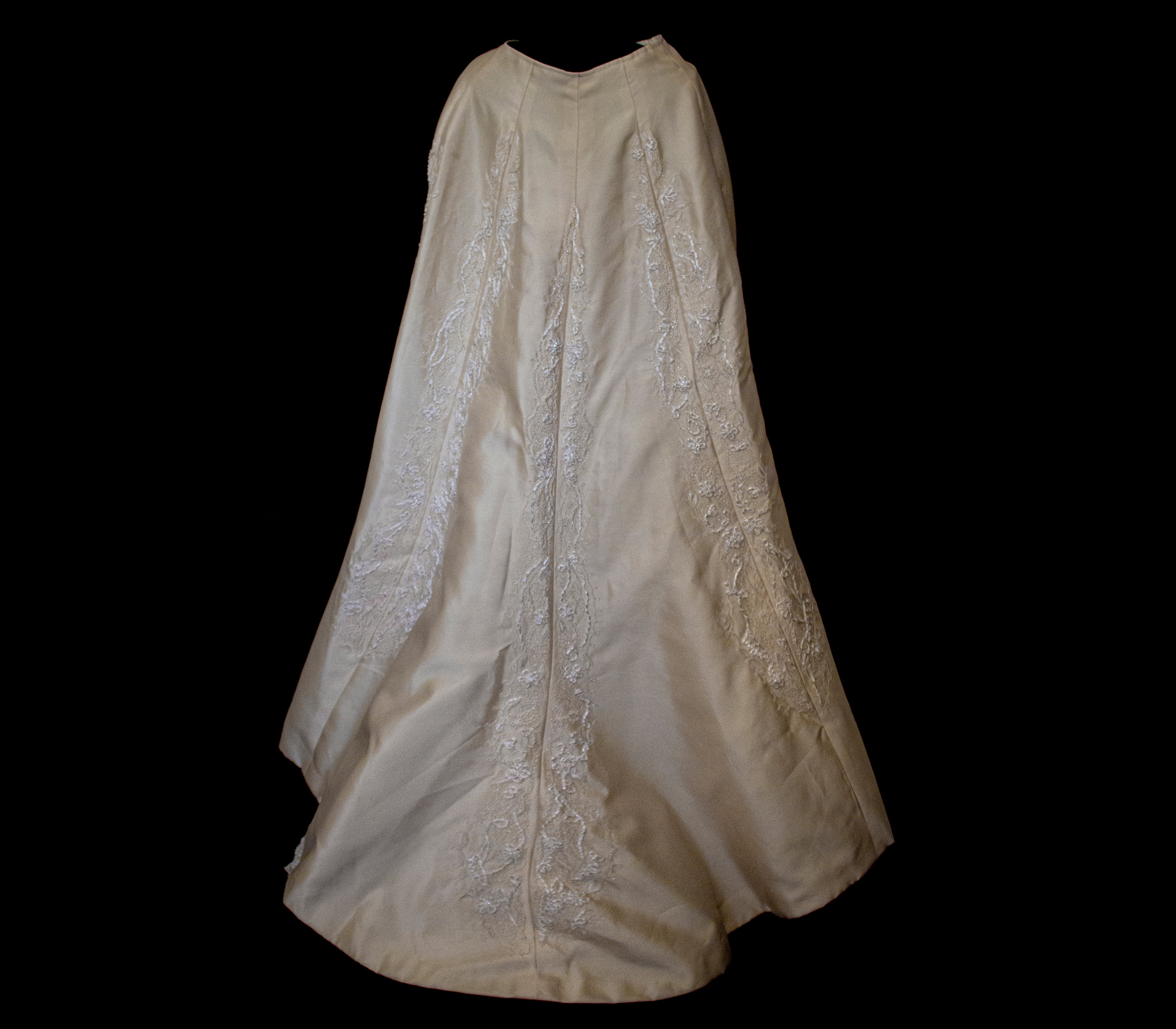 334 - IVORY SILK MIKADO VINTAGE WEDDING DRESS: COLUMN GOWN WITH EMBROIDERED CAPE & CRYSTALS - Vague atelier