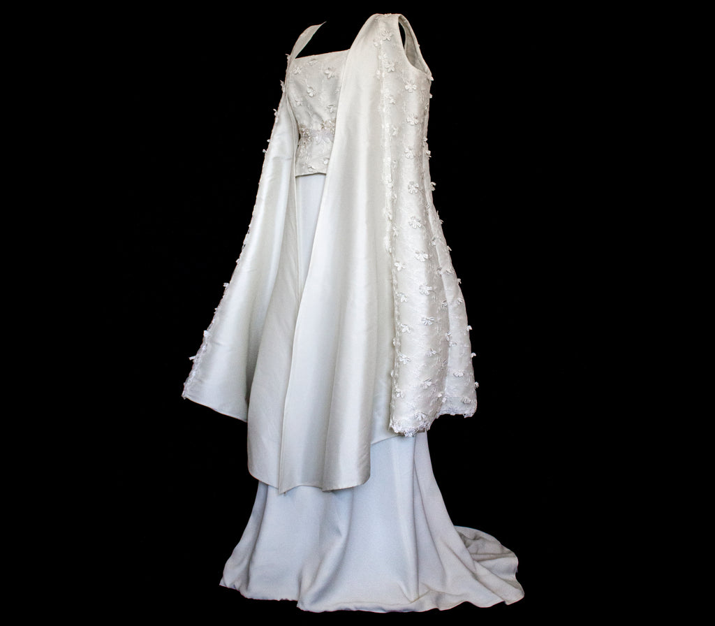 293 - UNIQUE UPCYCLED 3-PIECE BRIDAL SET: 3D FLORAL TOP, MIKADO SKIRT & BRIDAL VEST