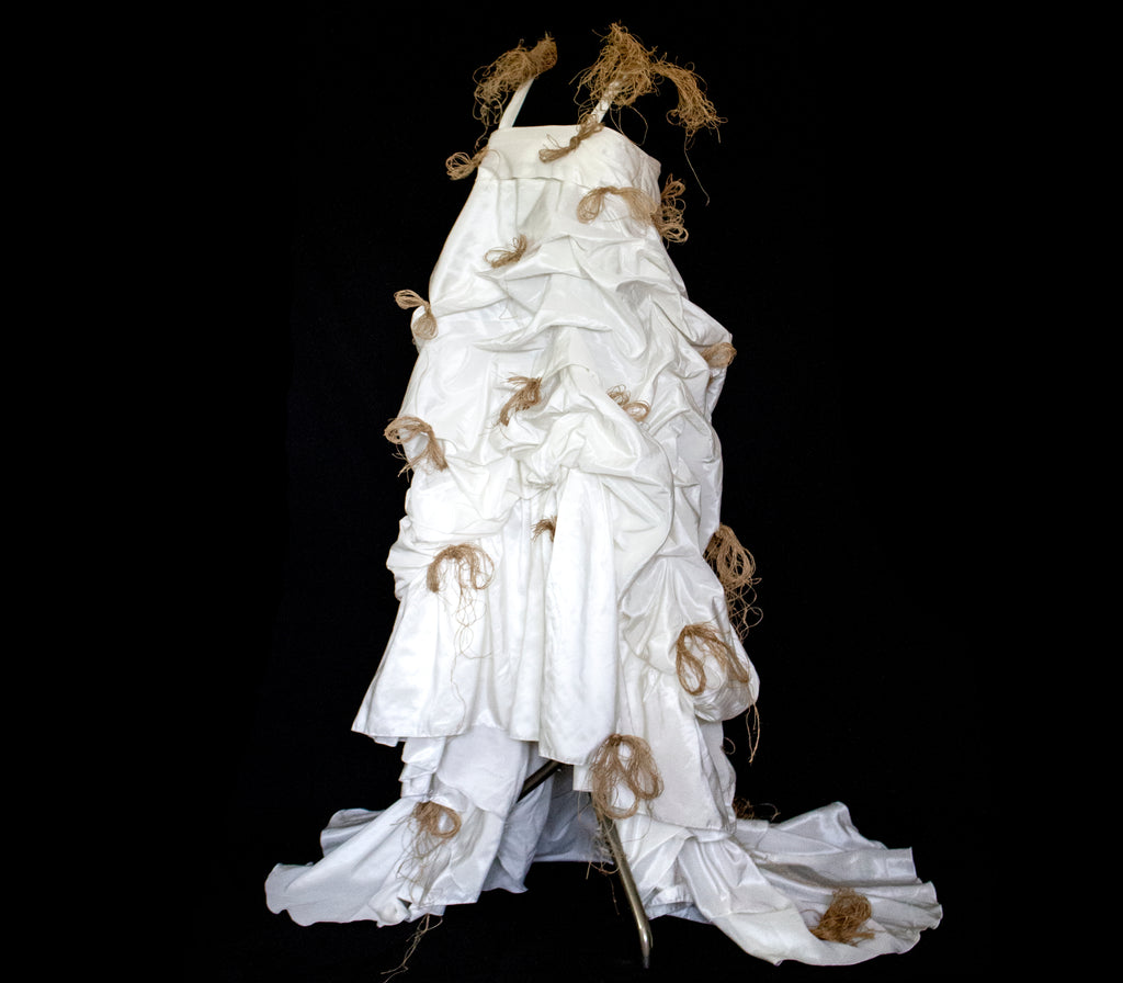Vintage Ivory Taffeta Wedding Dress | Hemp Bows Gown - 374