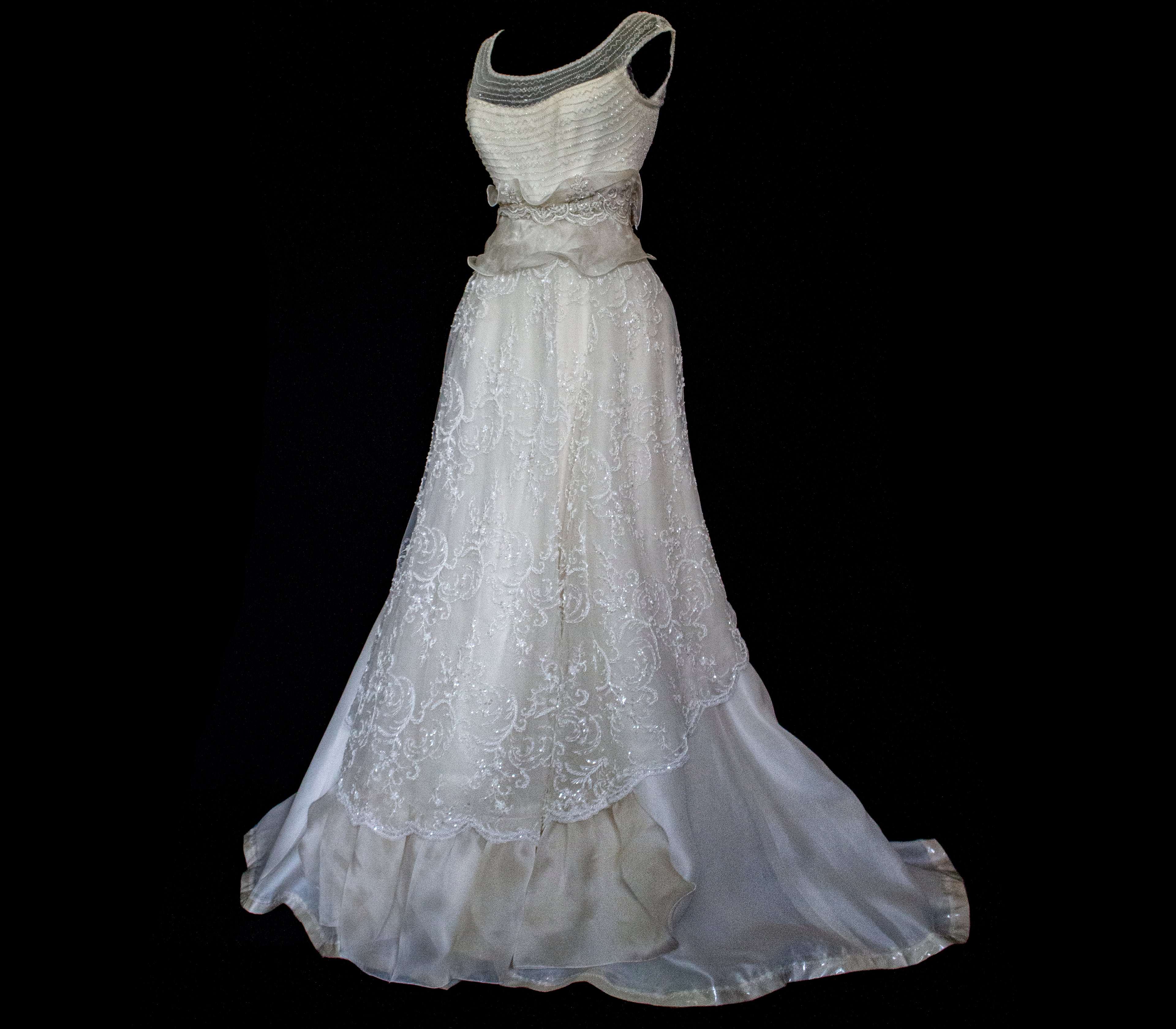 Vintage 90s A-Line Wedding Dress | Embroidered Silk Organza Bridal Gown - 367