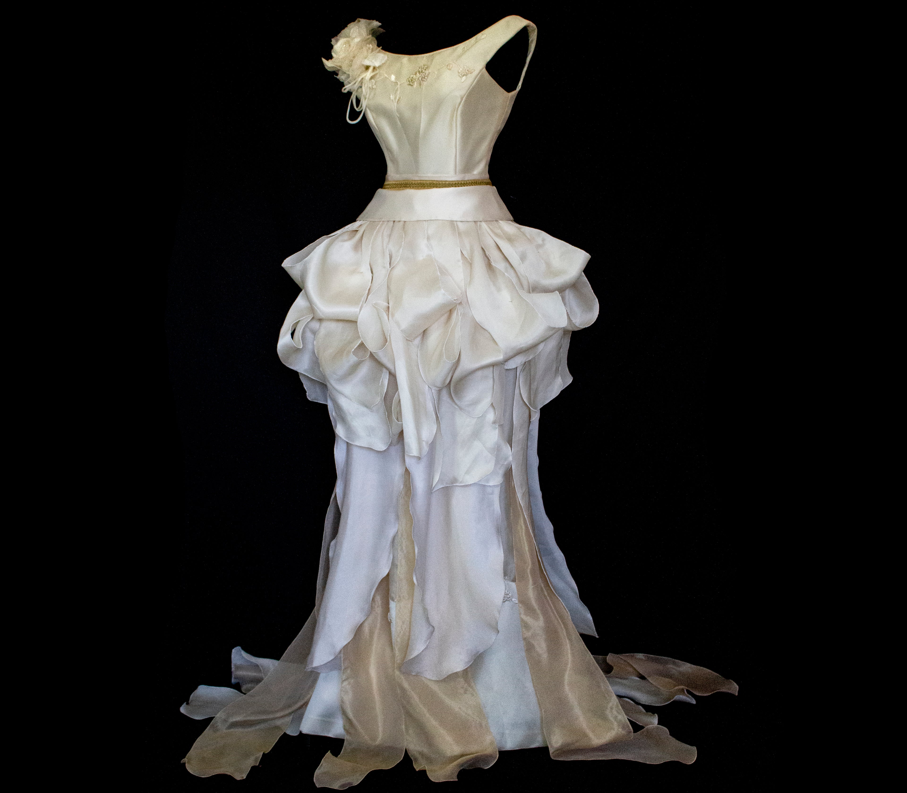 357 - VINTAGE 90s UPCYCLED SILK ORGANZA WEDDING DRESS: EMBROIDERED GOWN WITH HANDMADE FRINGE