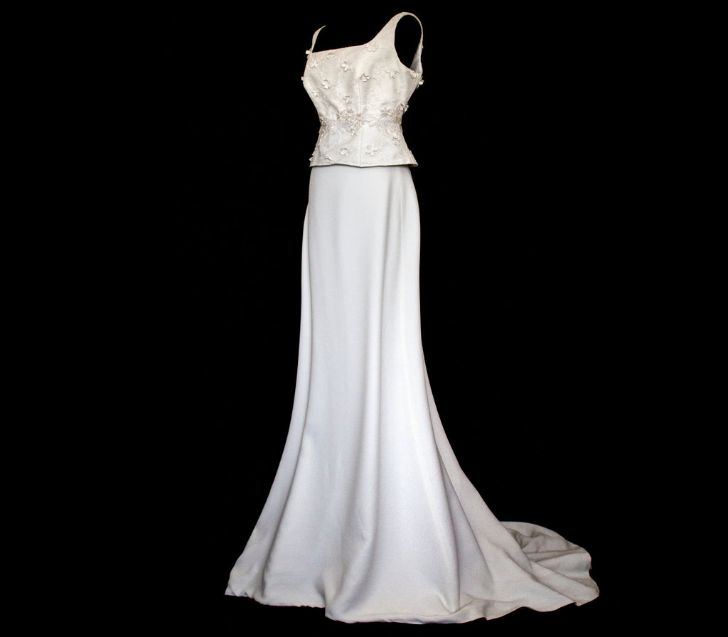 293 - UNIQUE UPCYCLED 3-PIECE BRIDAL SET: 3D FLORAL TOP, MIKADO SKIRT & BRIDAL VEST