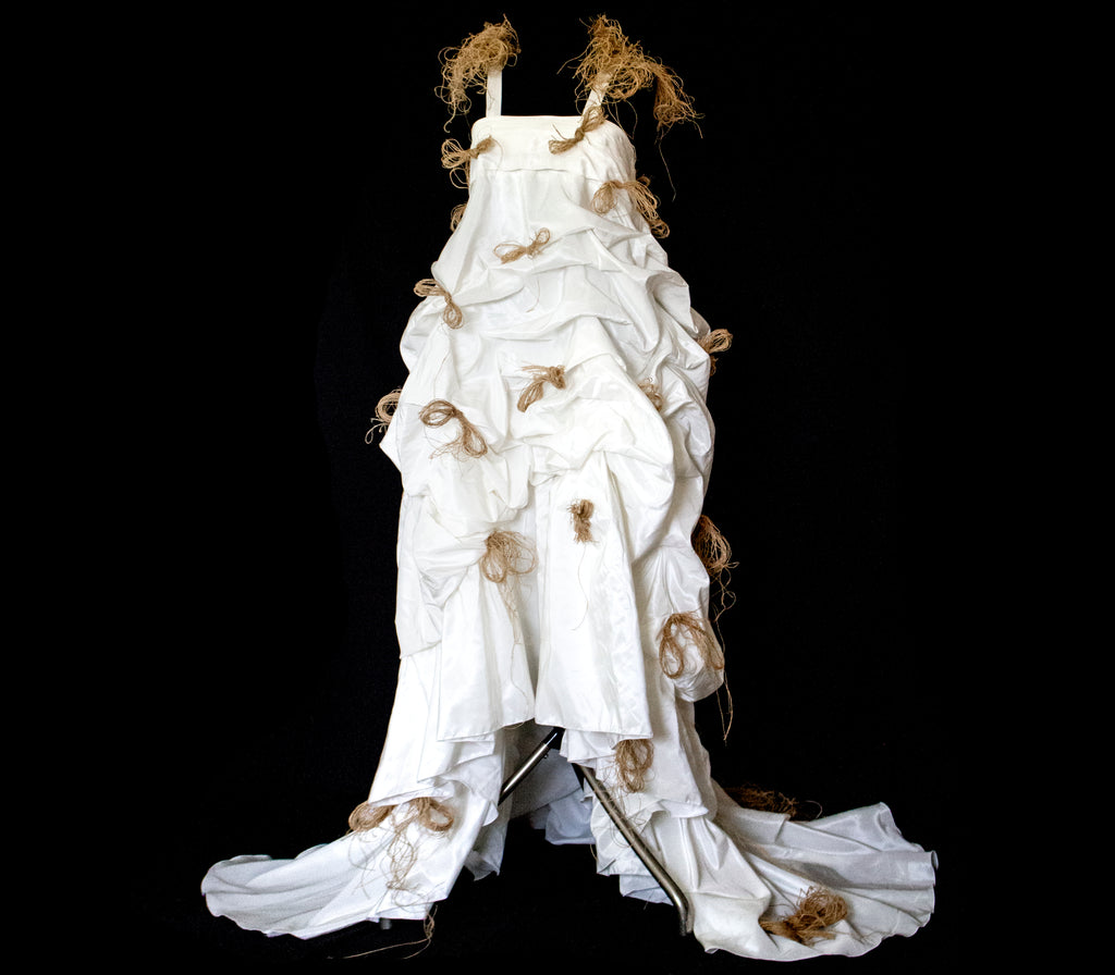 Vintage Ivory Taffeta Wedding Dress | Hemp Bows Gown - 374